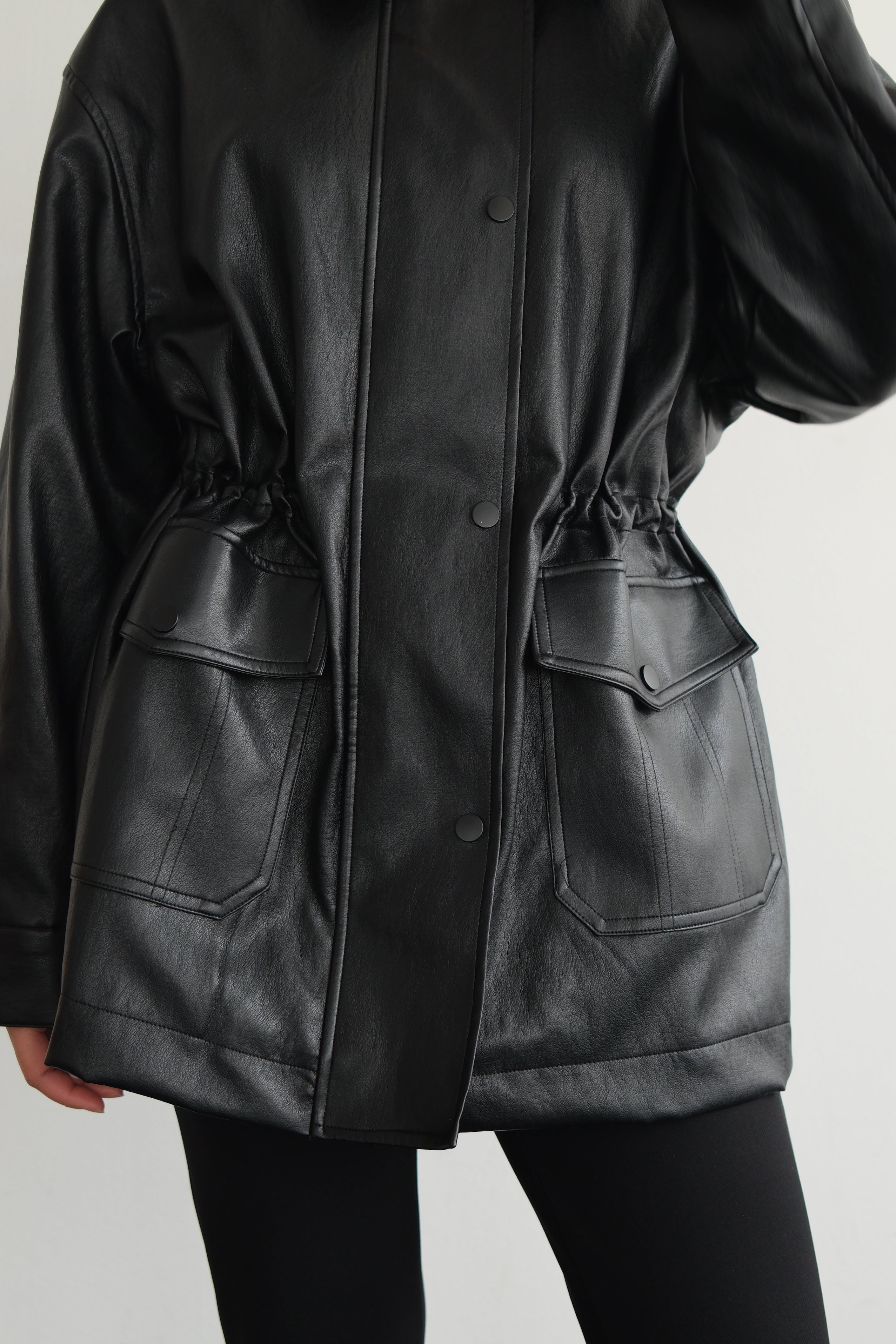 Soft Faux Leather Drawstring Jacket