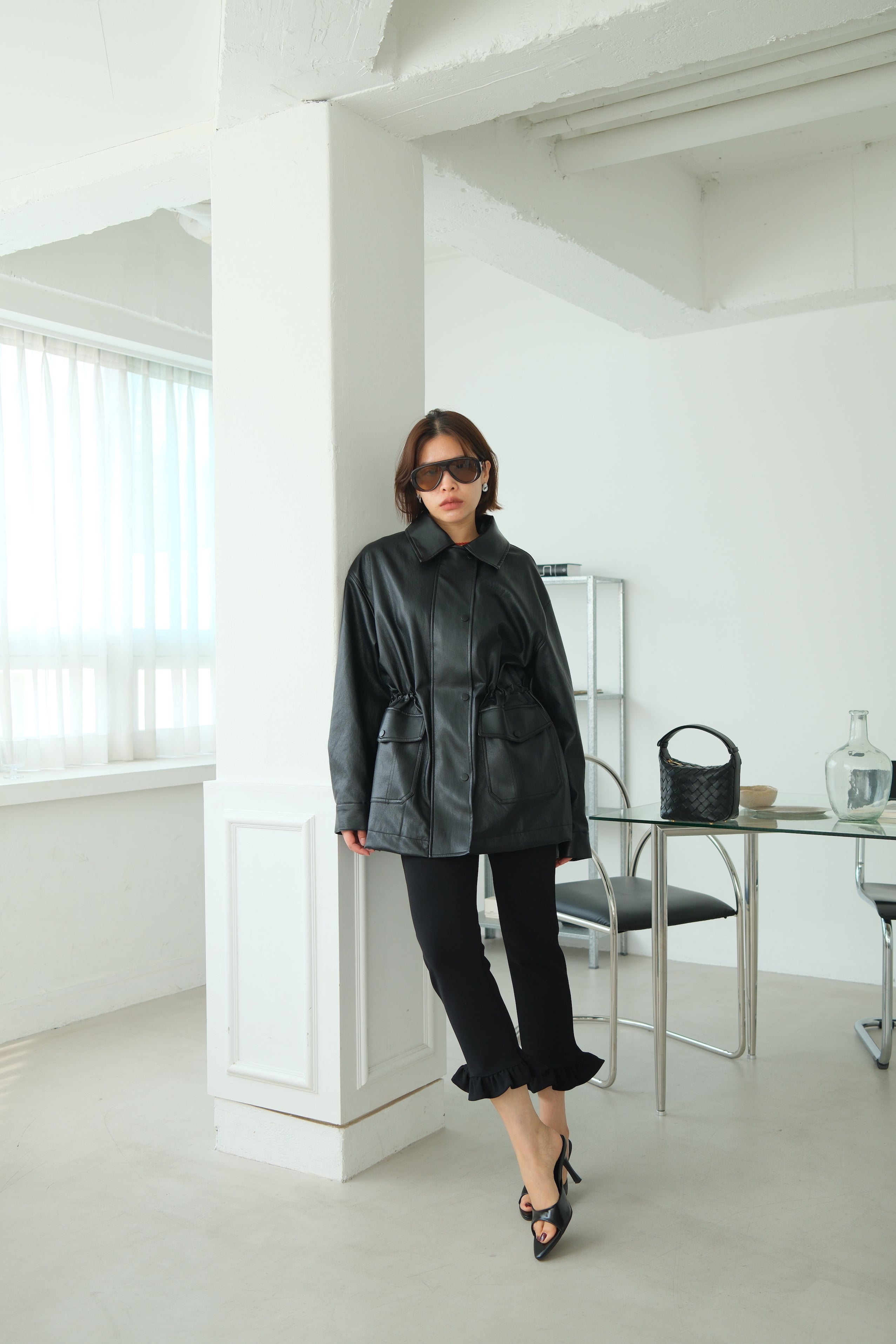 Soft Faux Leather Drawstring Jacket