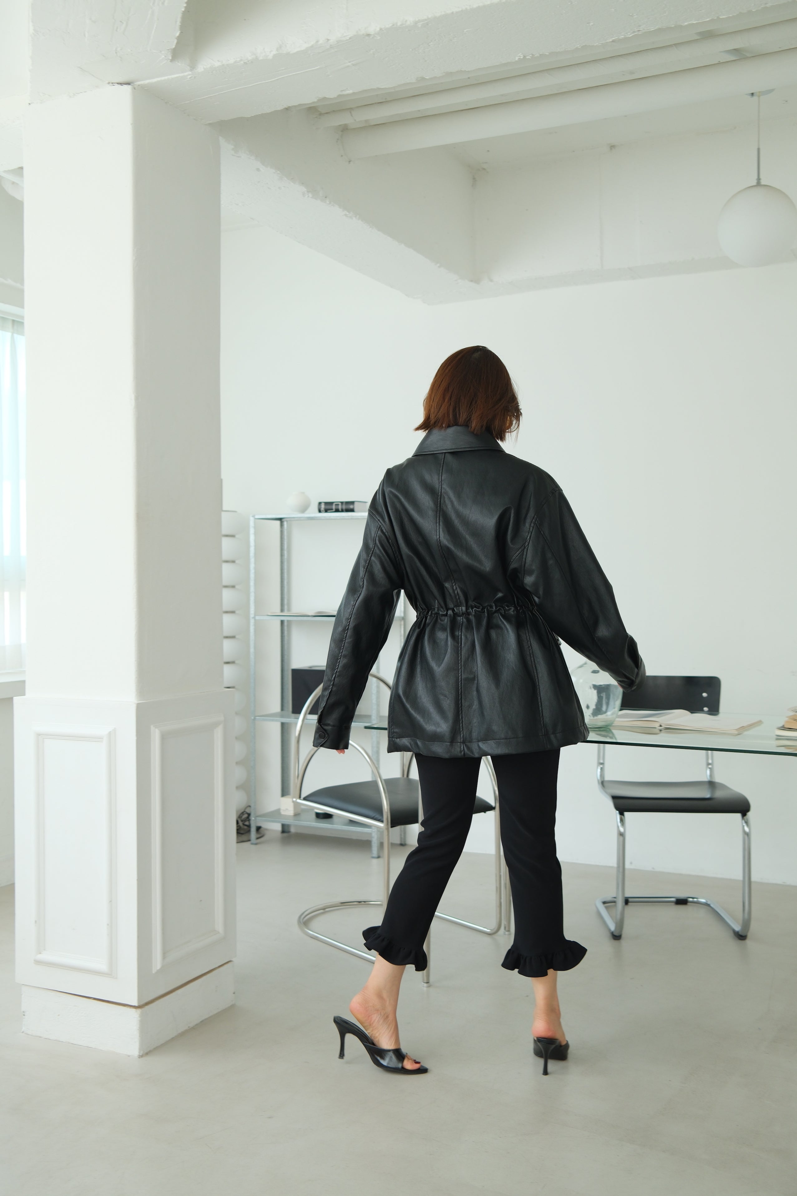 Soft Faux Leather Drawstring Jacket