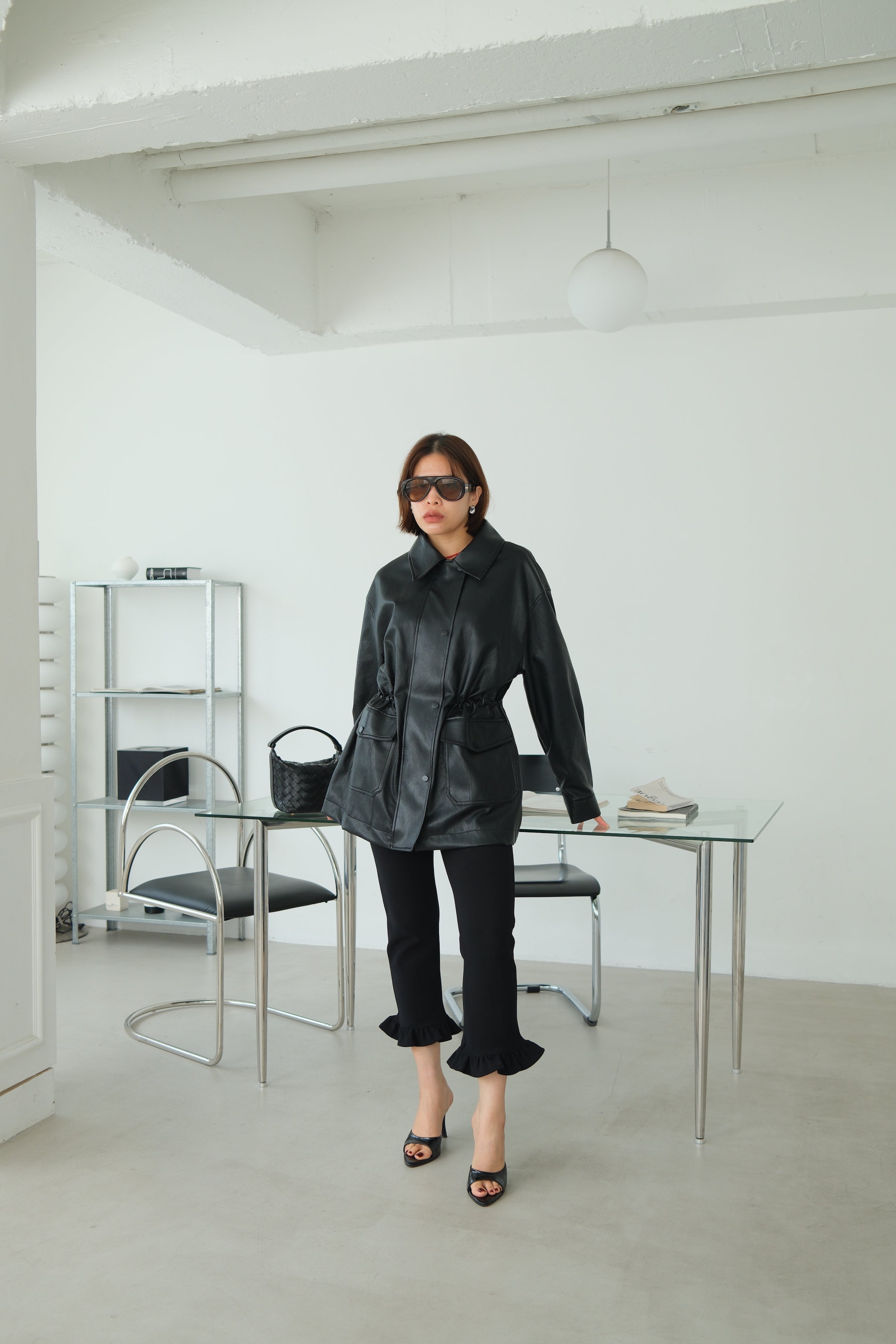 Soft Faux Leather Drawstring Jacket