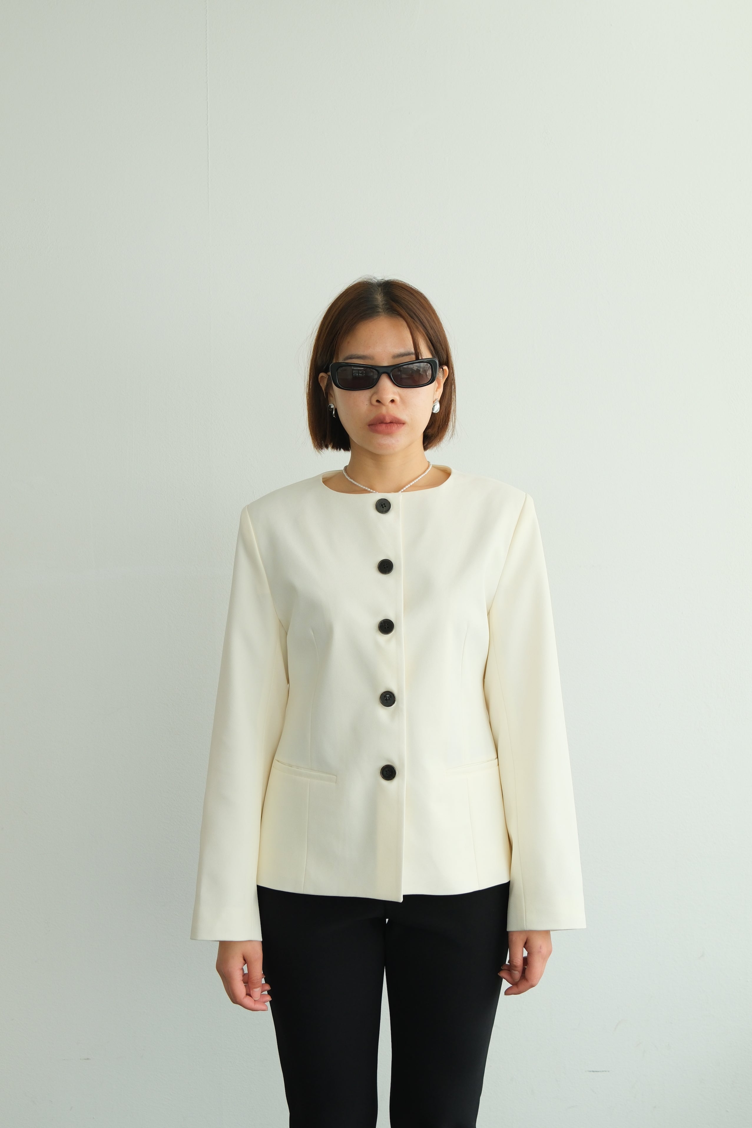 Sculpted Round Neck Blazer