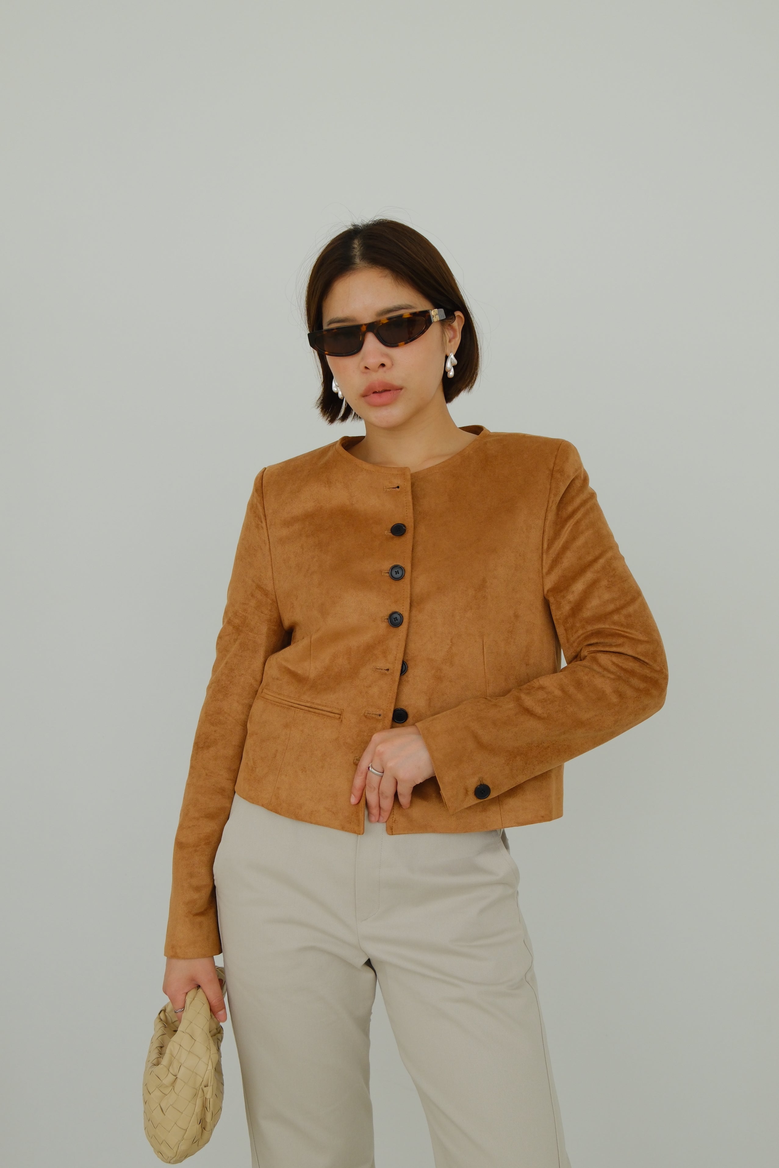 Nola Round Neck Suede Jacket