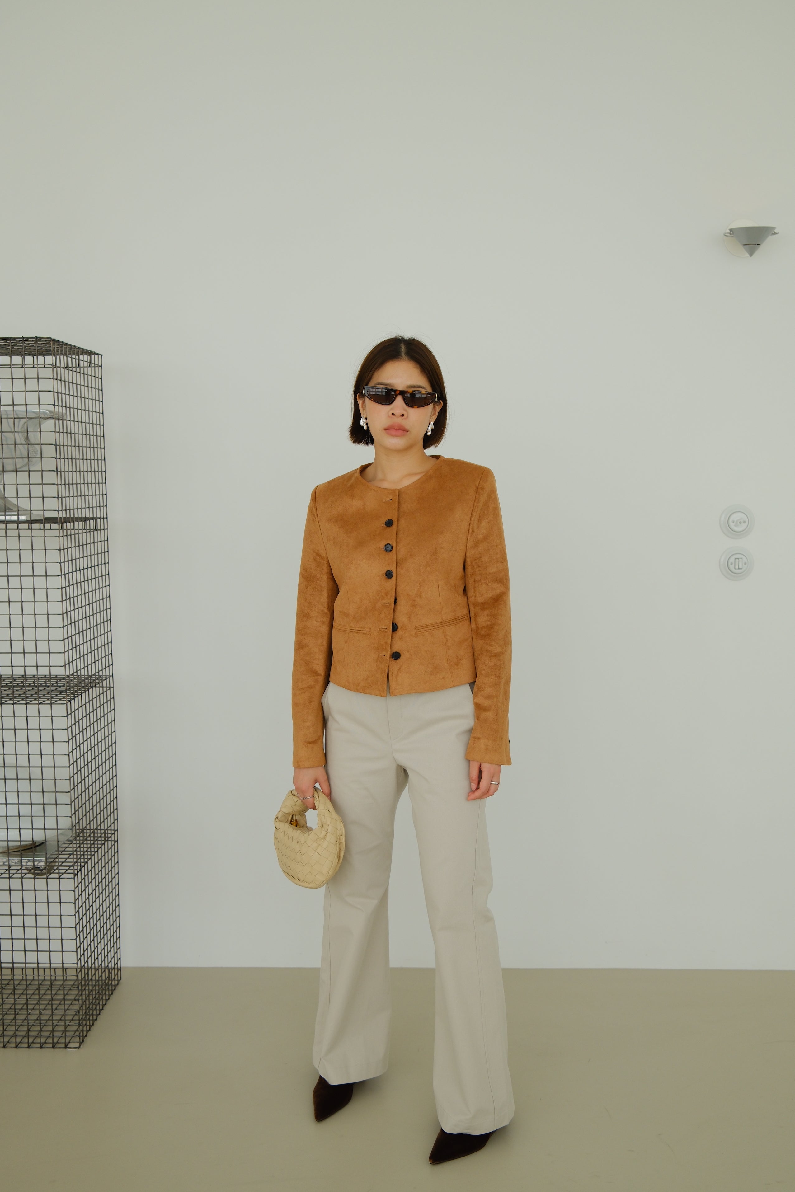 Nola Round Neck Suede Jacket