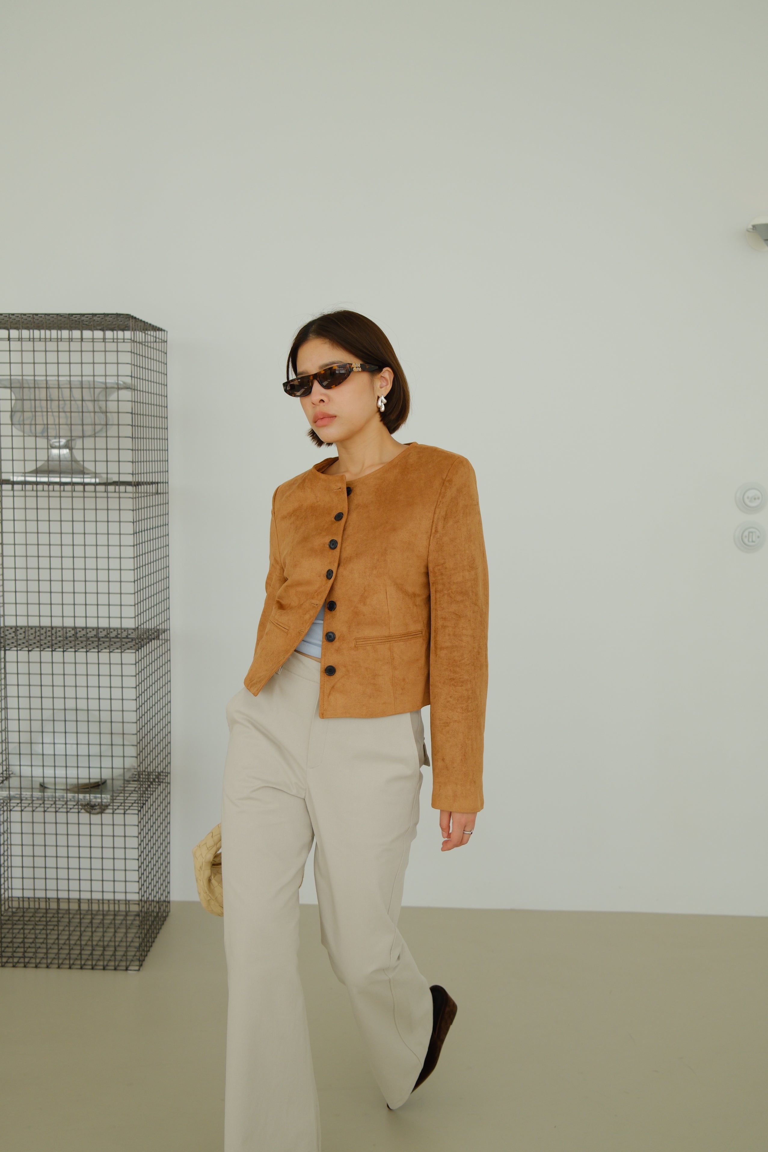 Nola Round Neck Suede Jacket