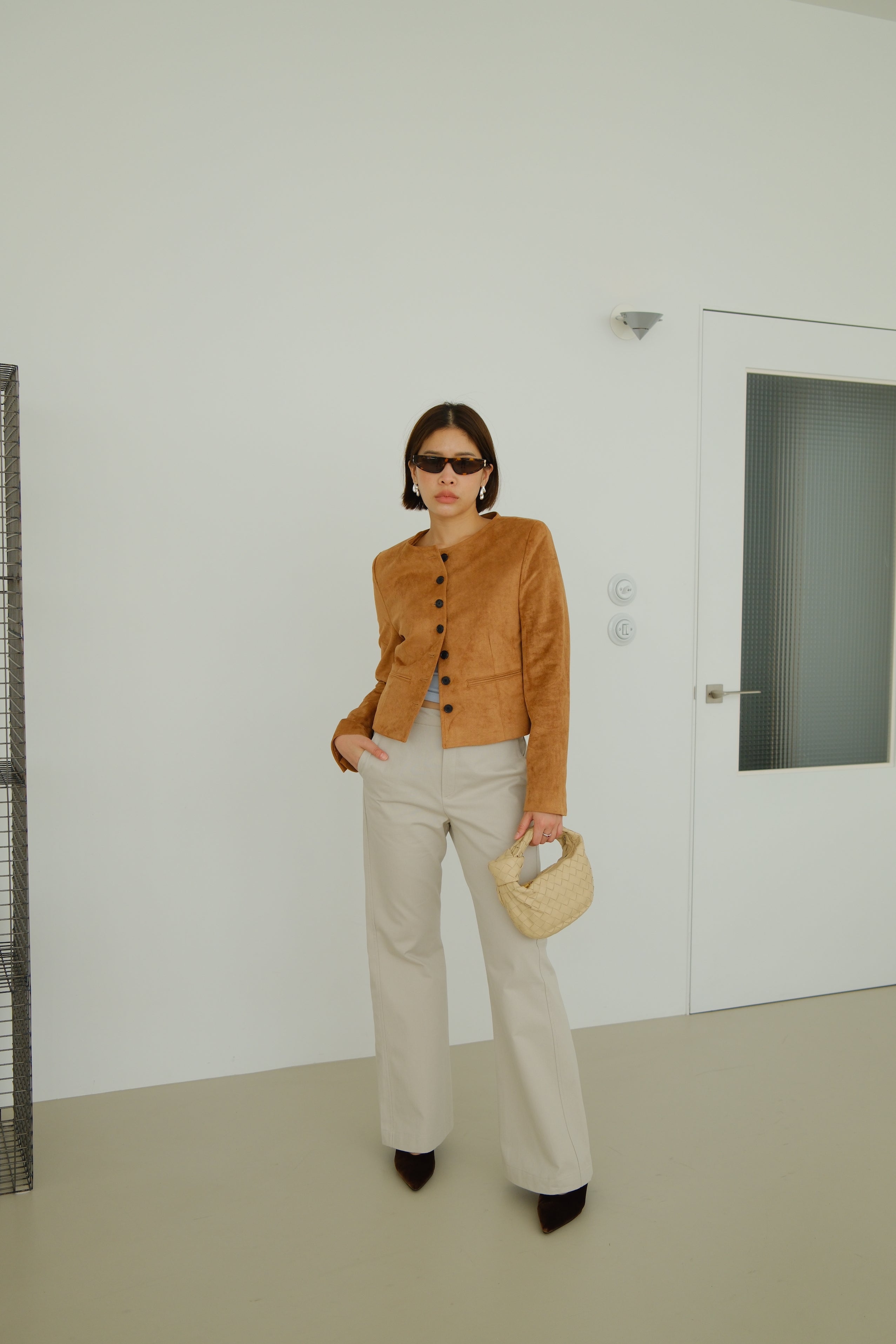 Nola Round Neck Suede Jacket