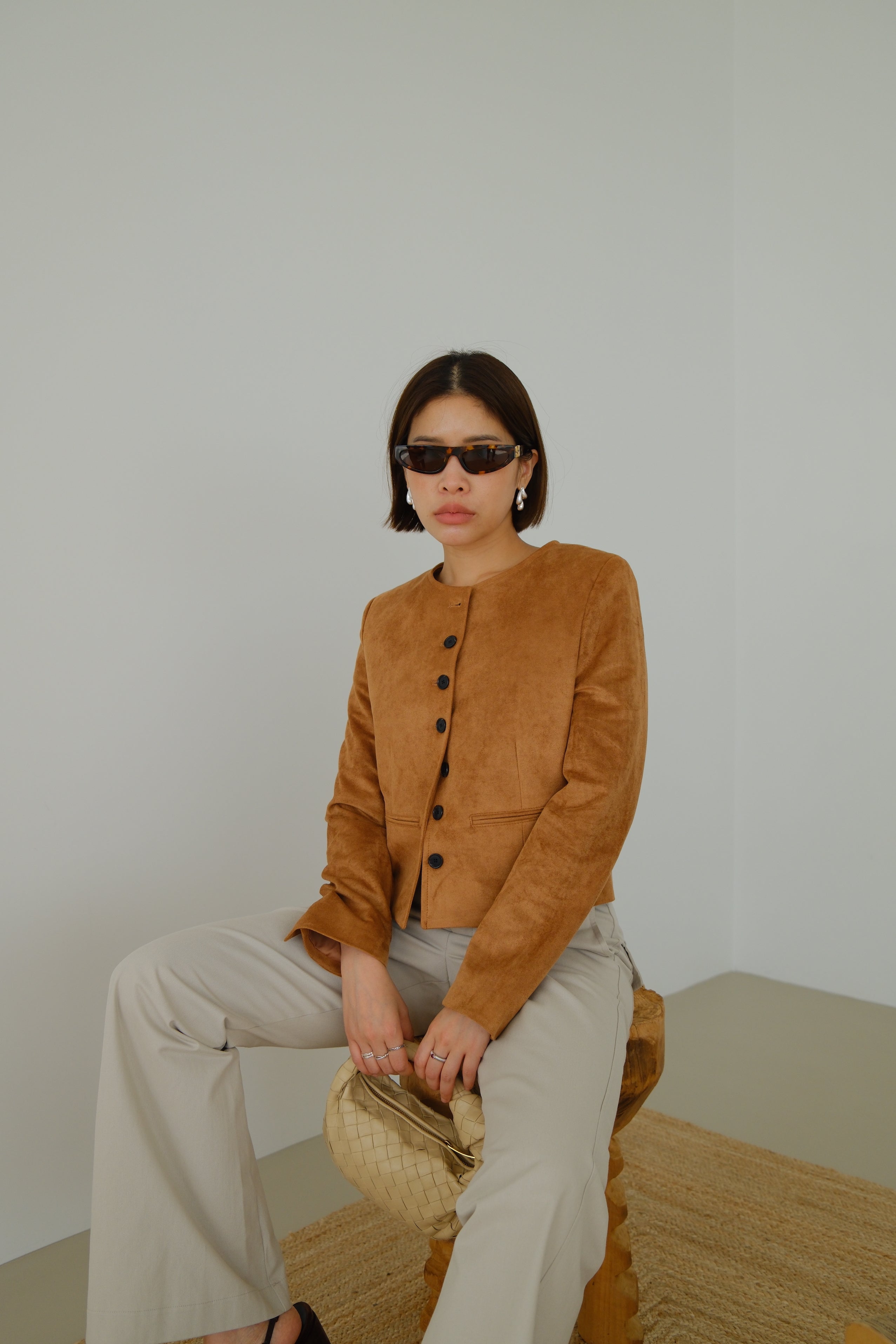 Nola Round Neck Suede Jacket