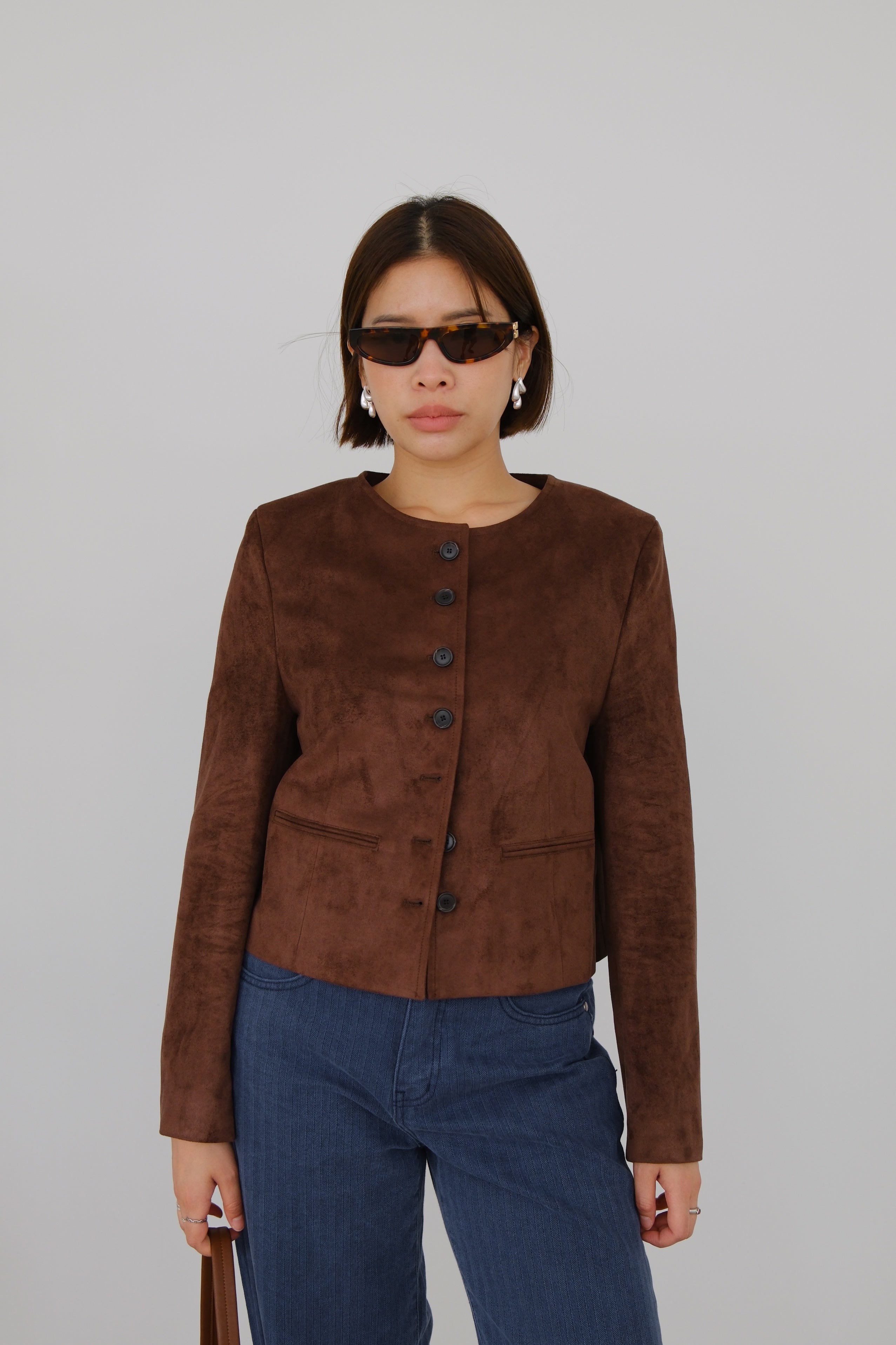 Nola Round Neck Suede Jacket