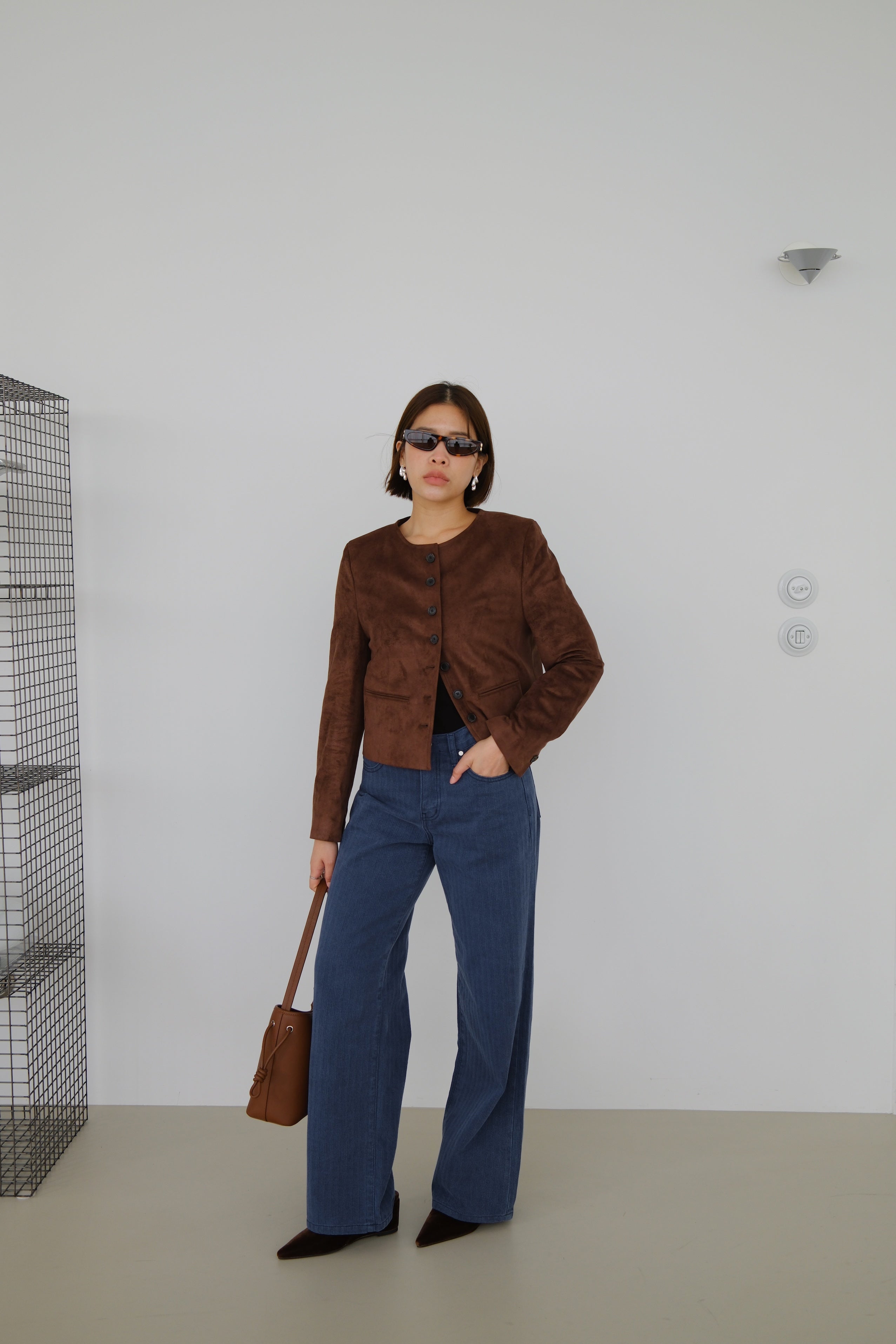 Nola Round Neck Suede Jacket