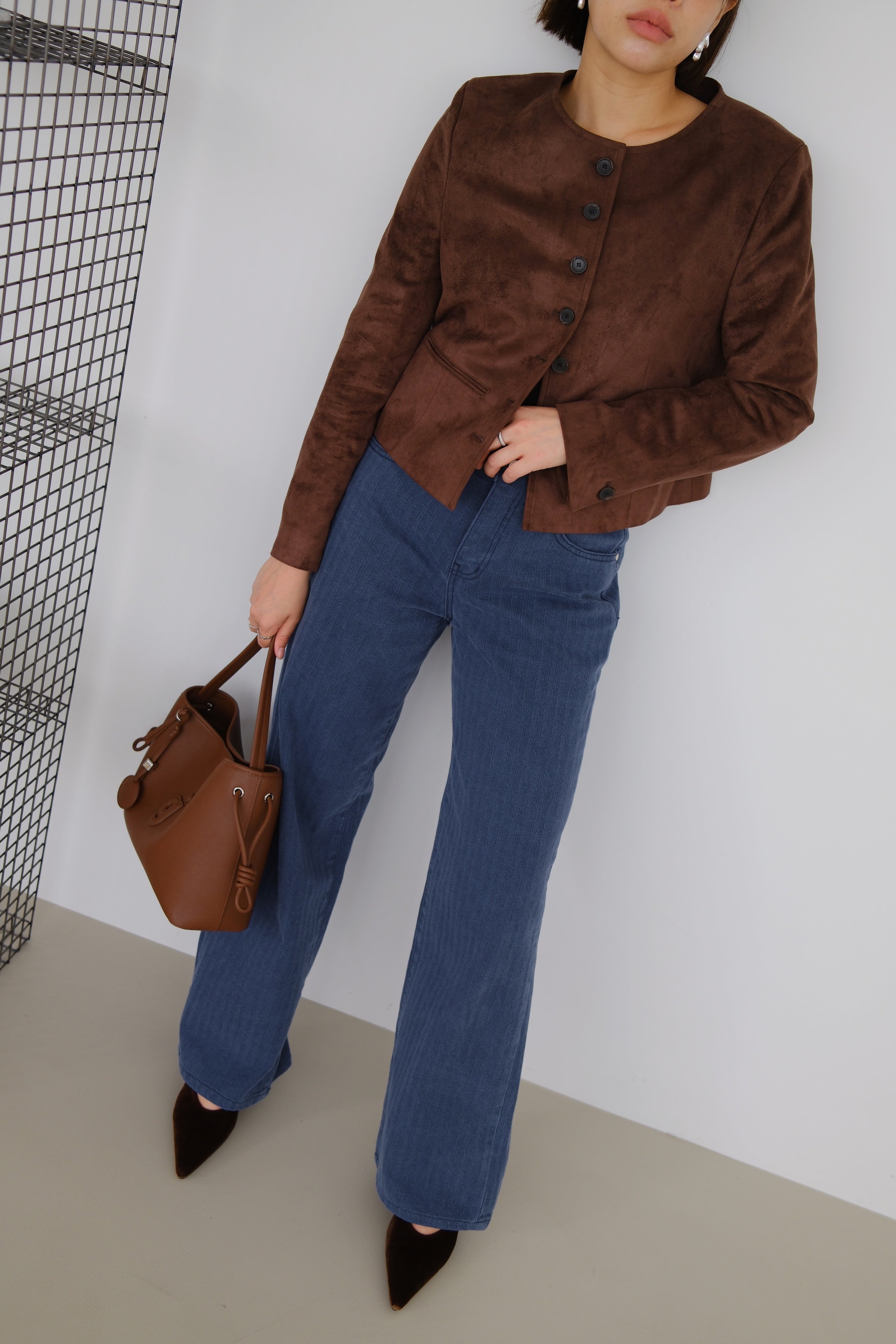 Nola Round Neck Suede Jacket