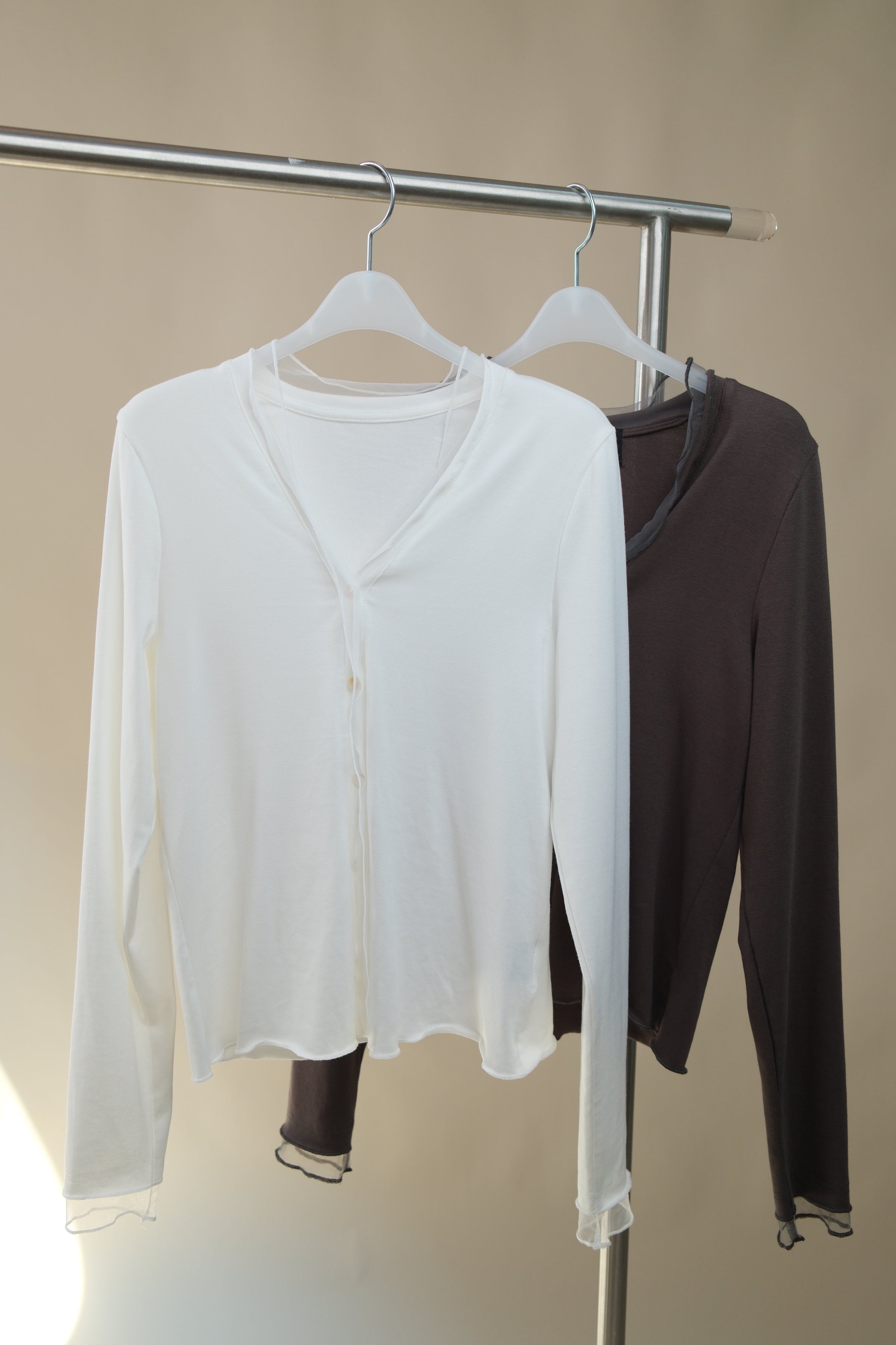 Claire Sheer Ruffle Trim V-Neck Cardigan