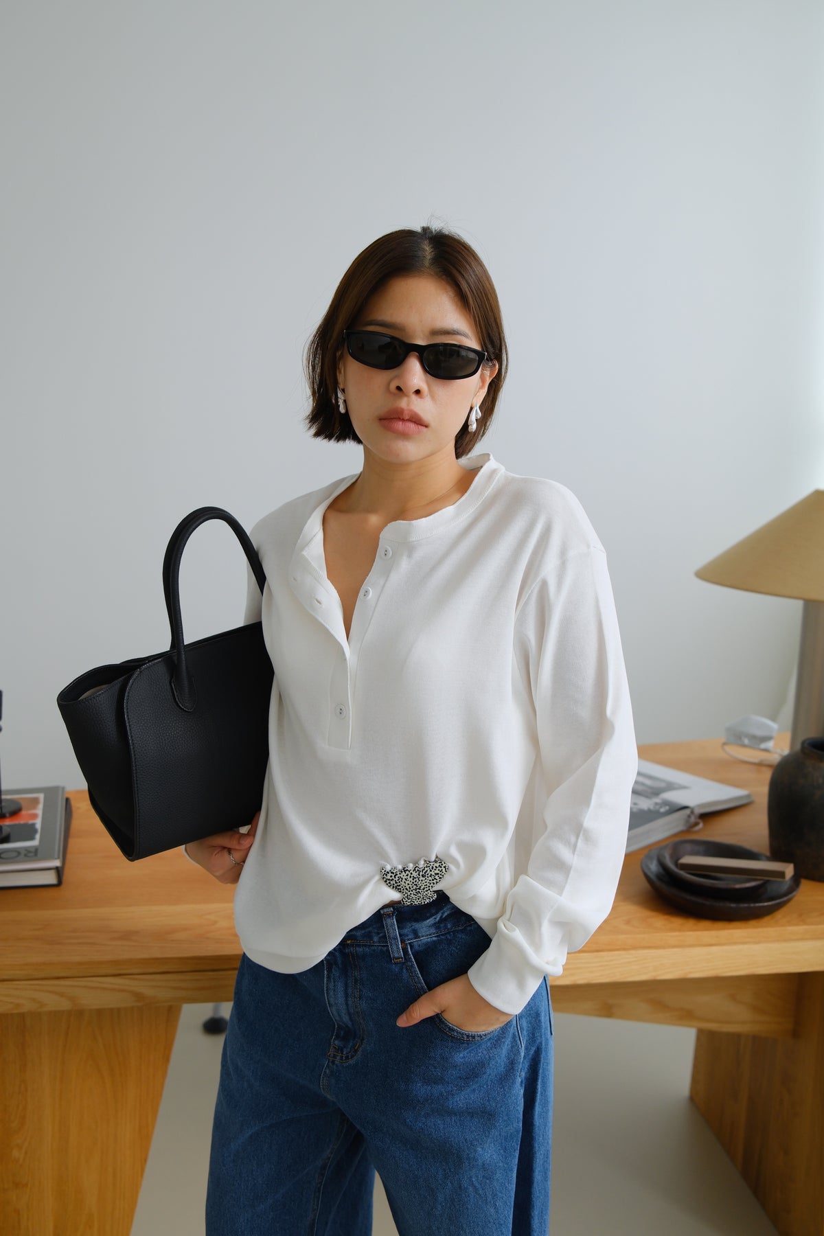 Elin Button Neck Soft Tee