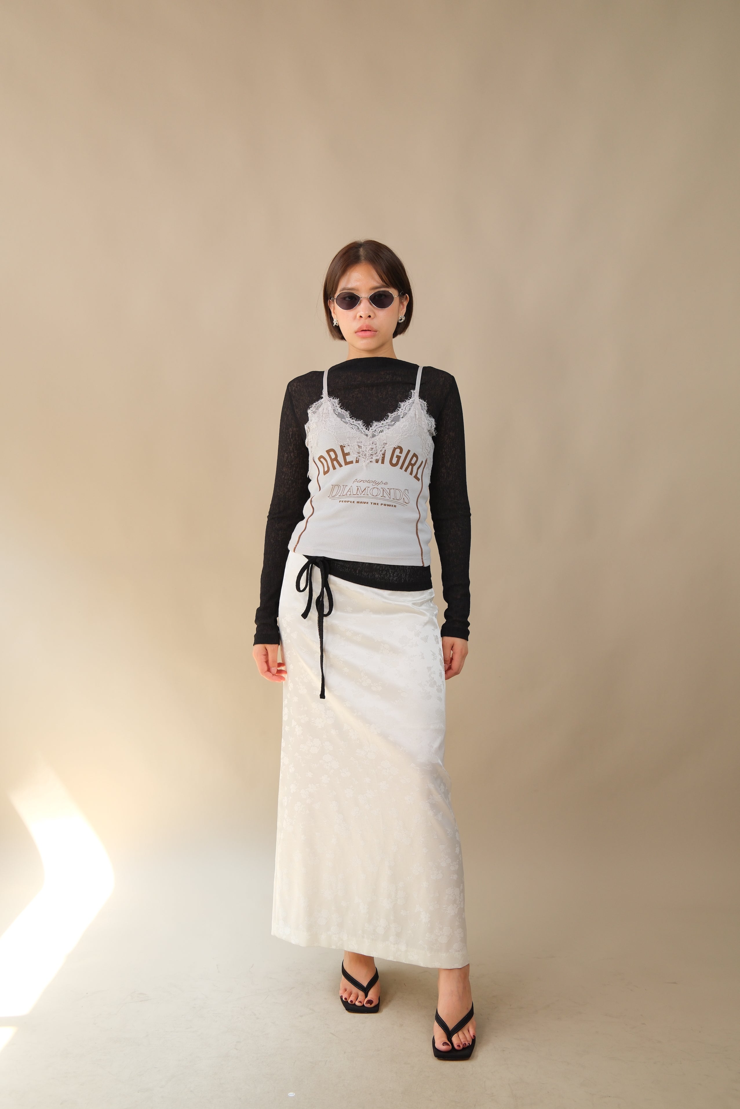 Oriental Floral Satin Maxi Skirt