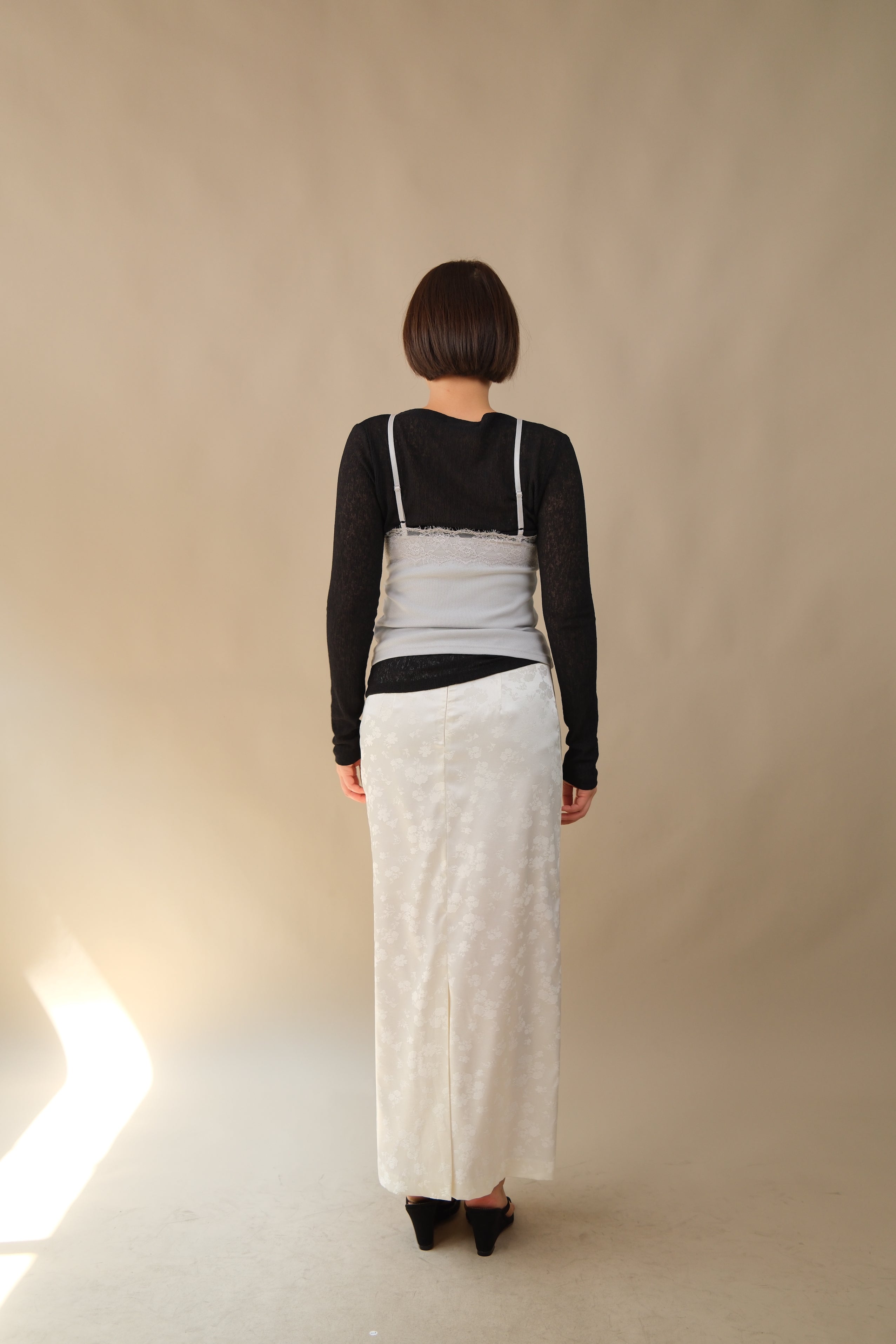 Oriental Floral Satin Maxi Skirt
