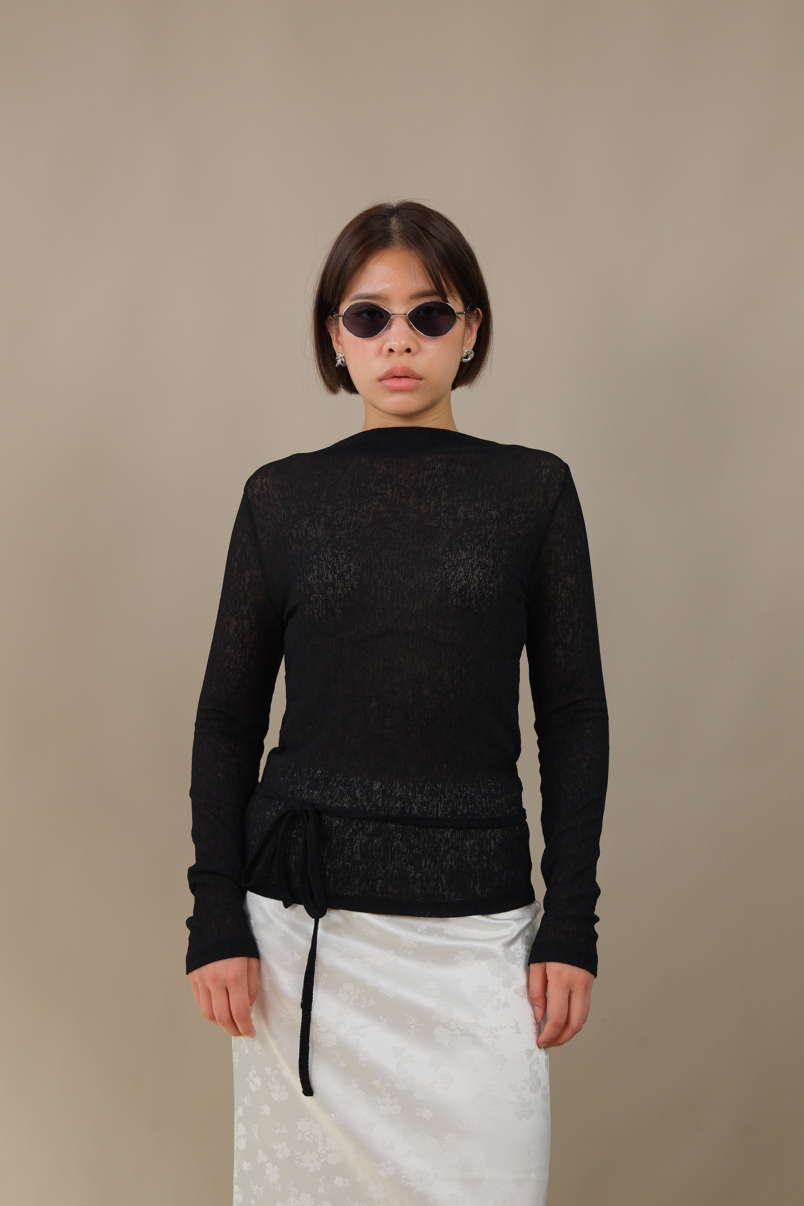 Moose Mesh Boat Neck Long Sleeve Top