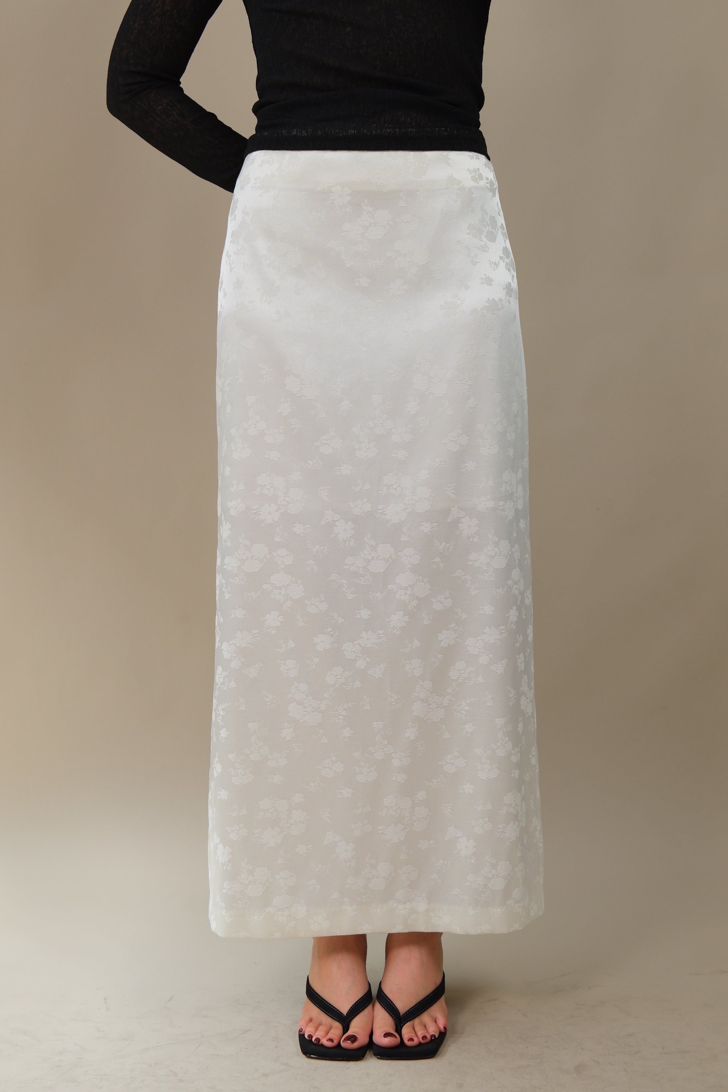 Oriental Floral Satin Maxi Skirt