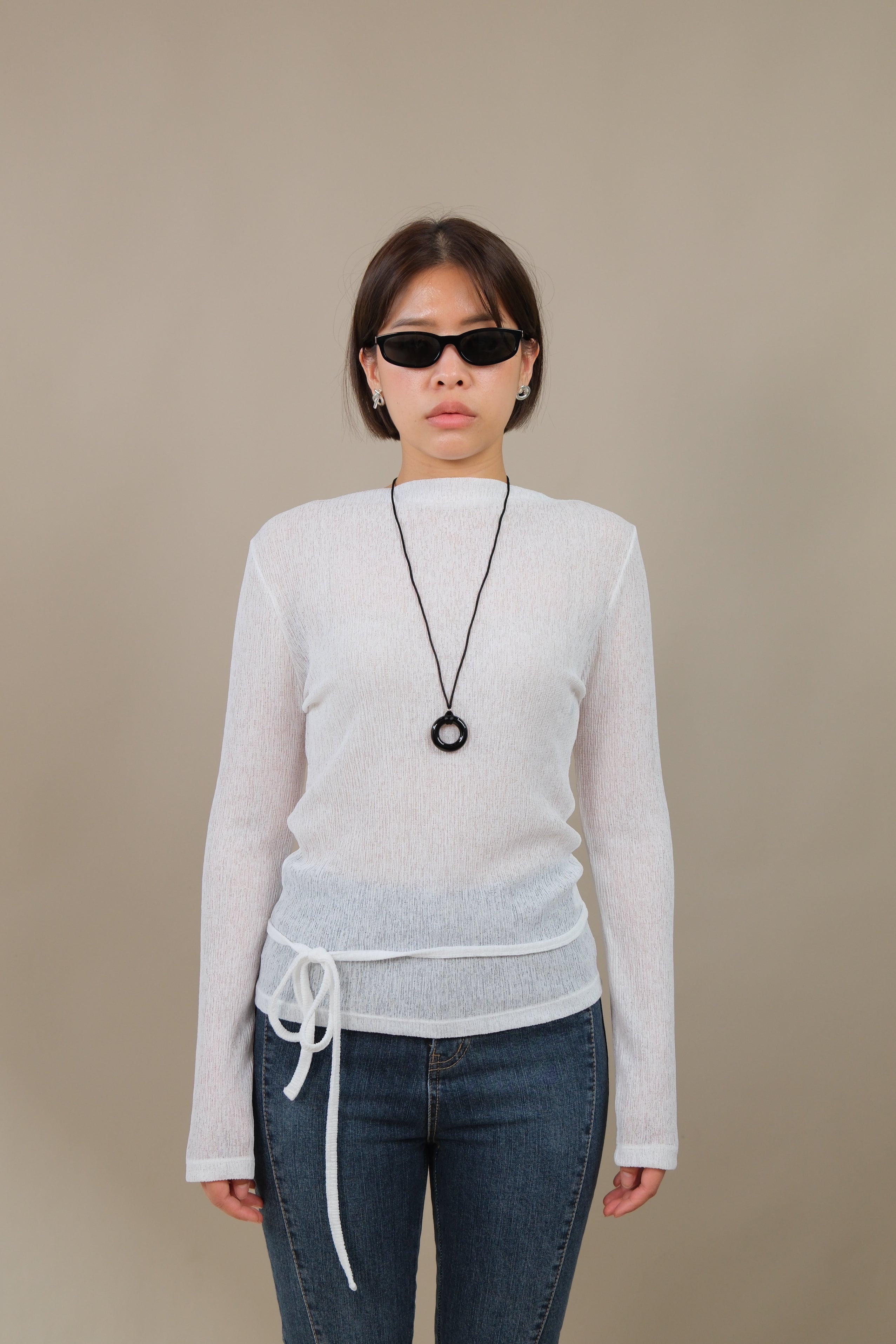 Moose Mesh Boat Neck Long Sleeve Top