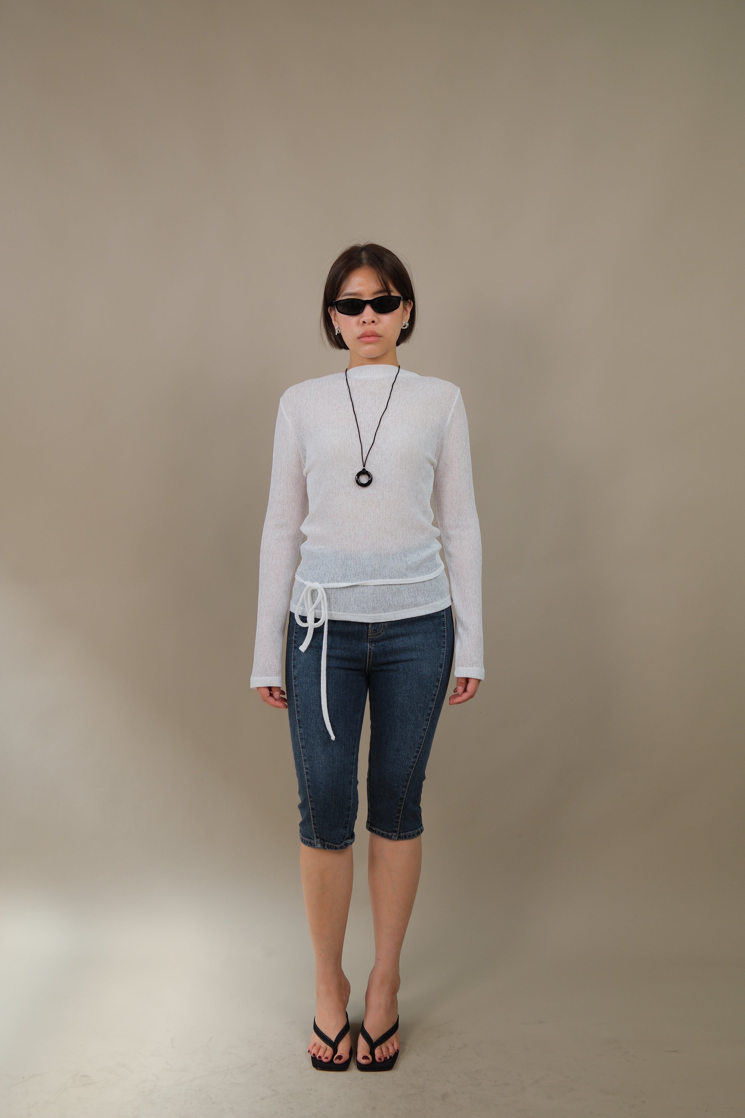 Moose Mesh Boat Neck Long Sleeve Top