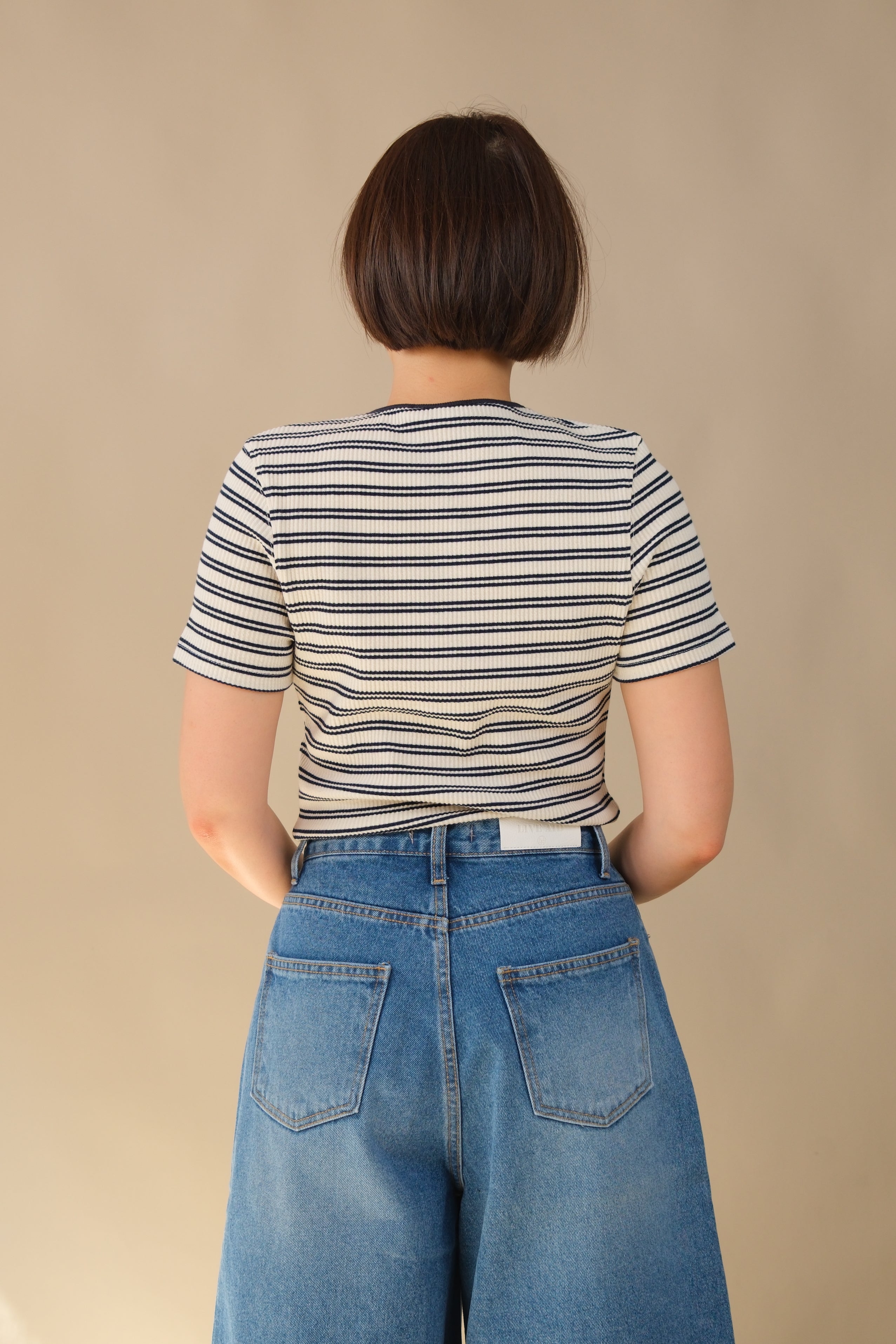 Victor Striped Rib Button Neck Tee