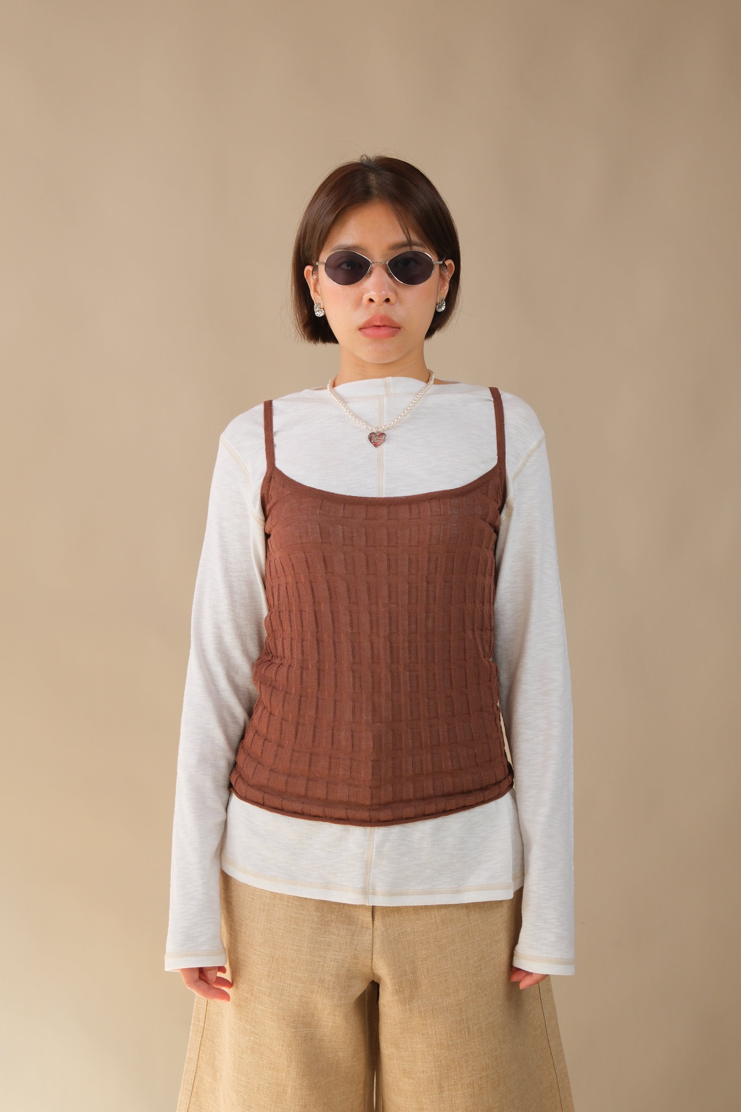 Waffle pleat cami top