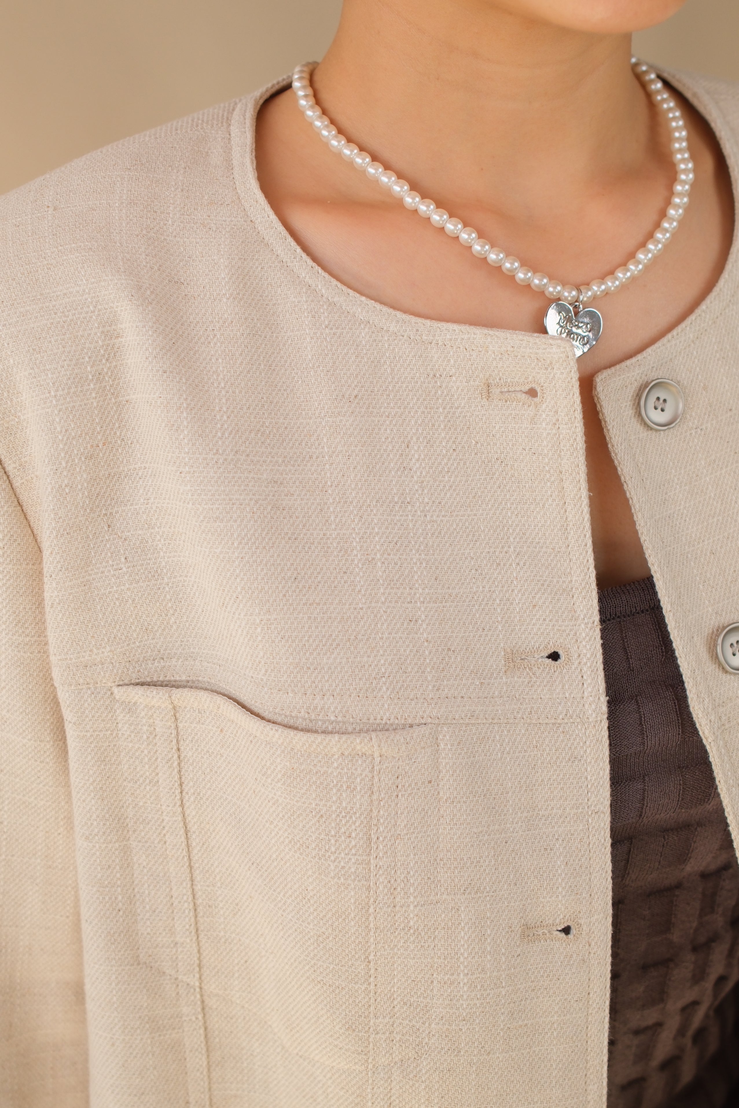 Round Neck Cropped Linen Jacket