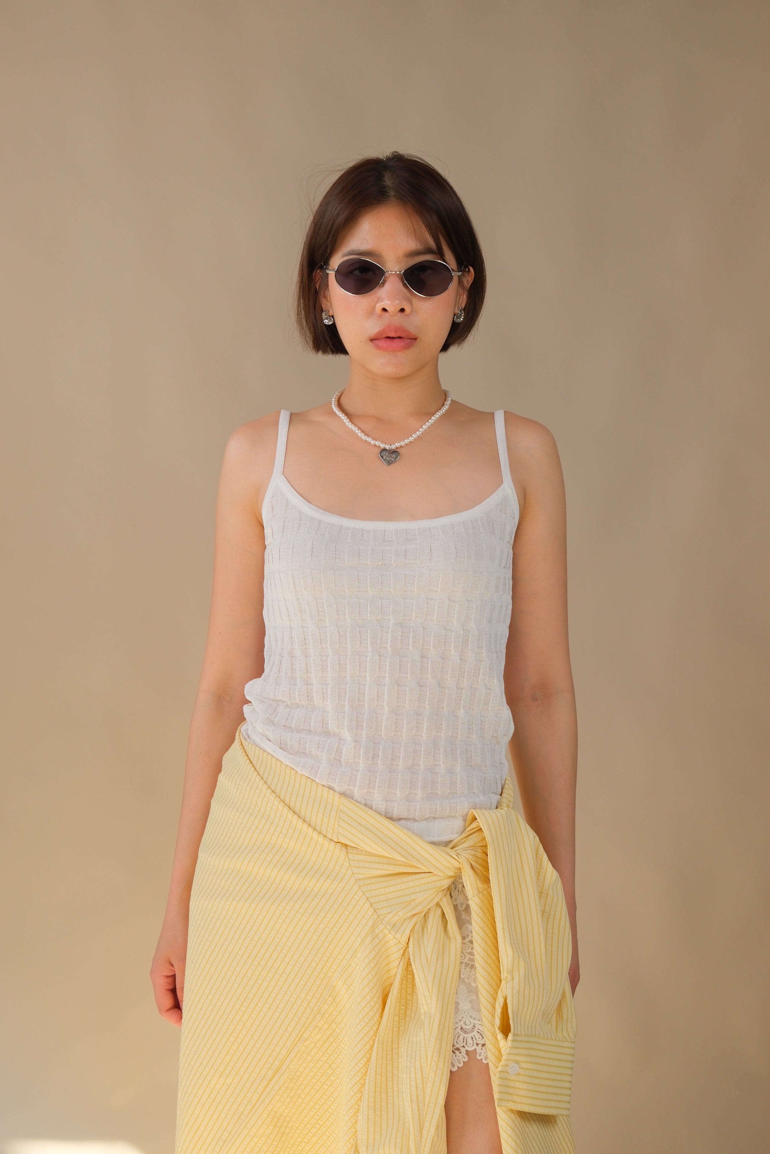 Waffle pleat cami top
