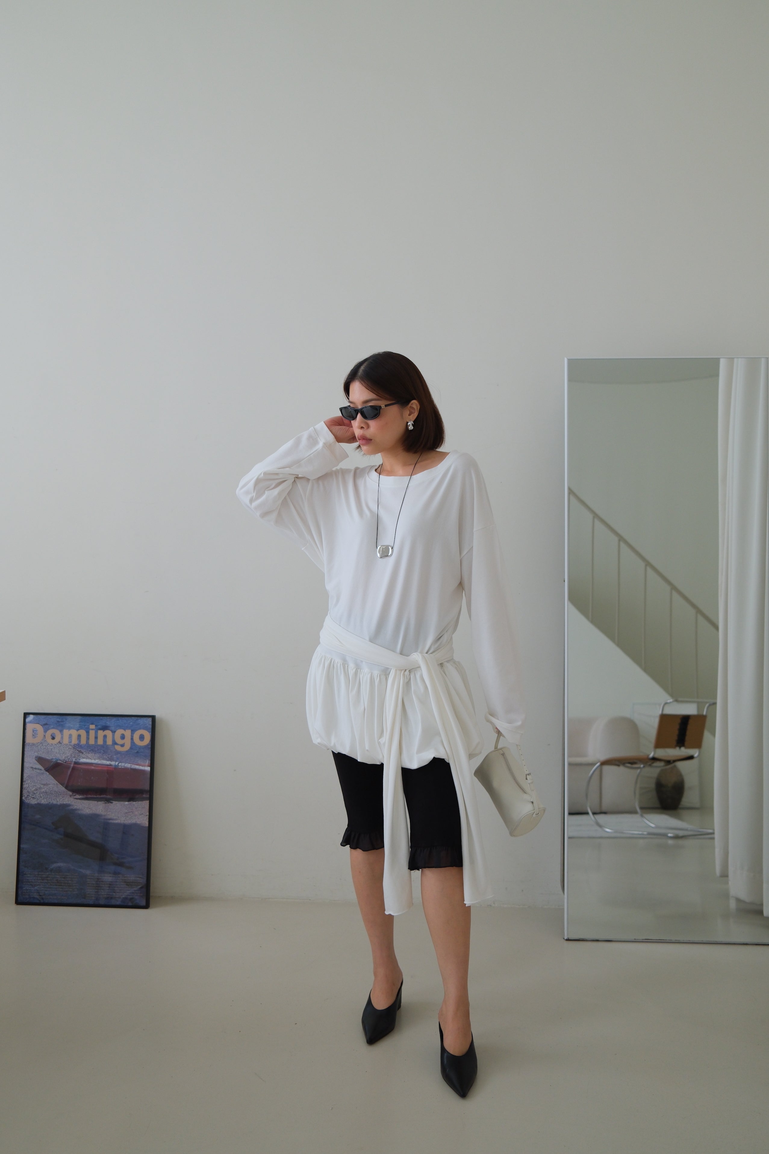 Tie waist bubble long tee