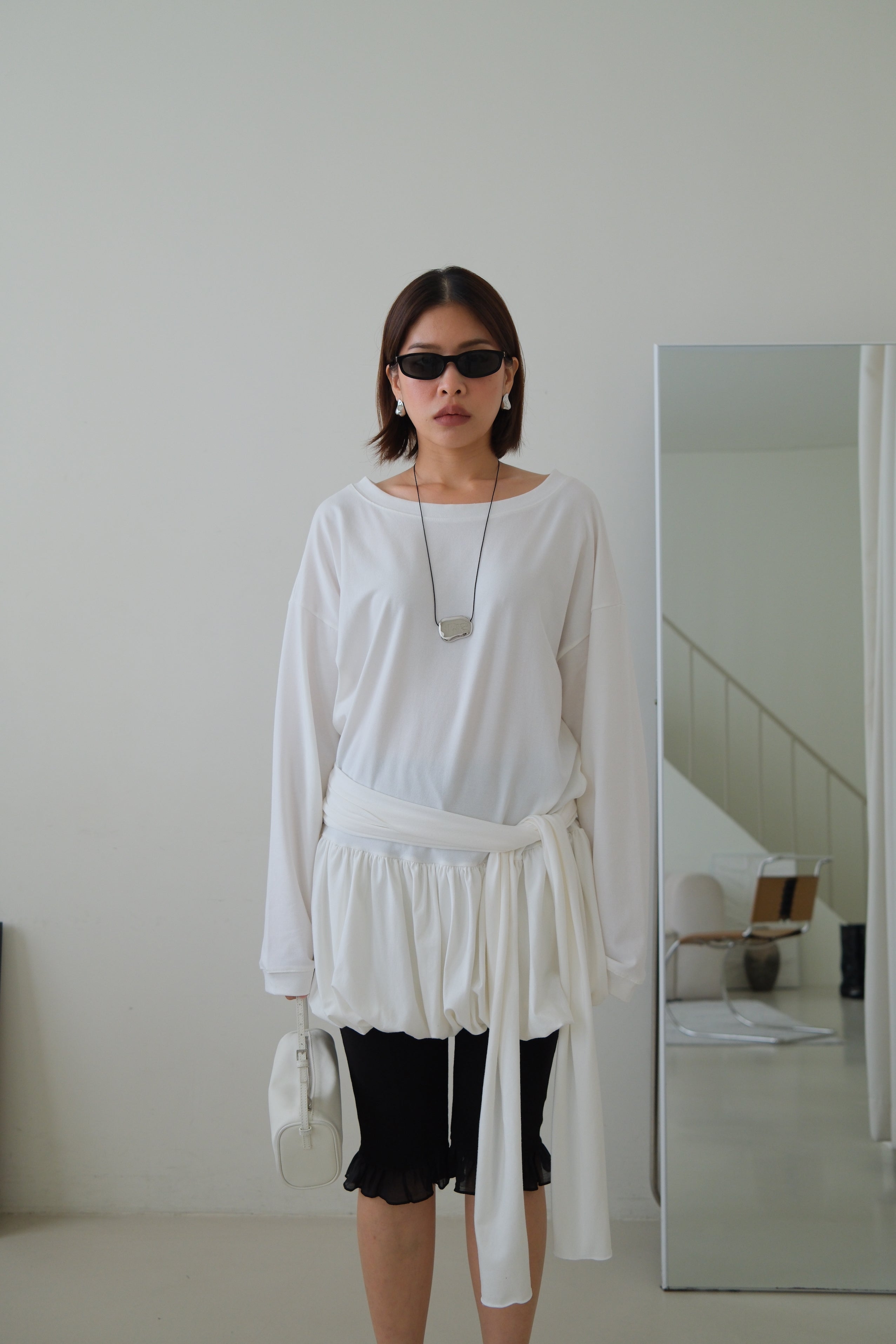 Tie waist bubble long tee