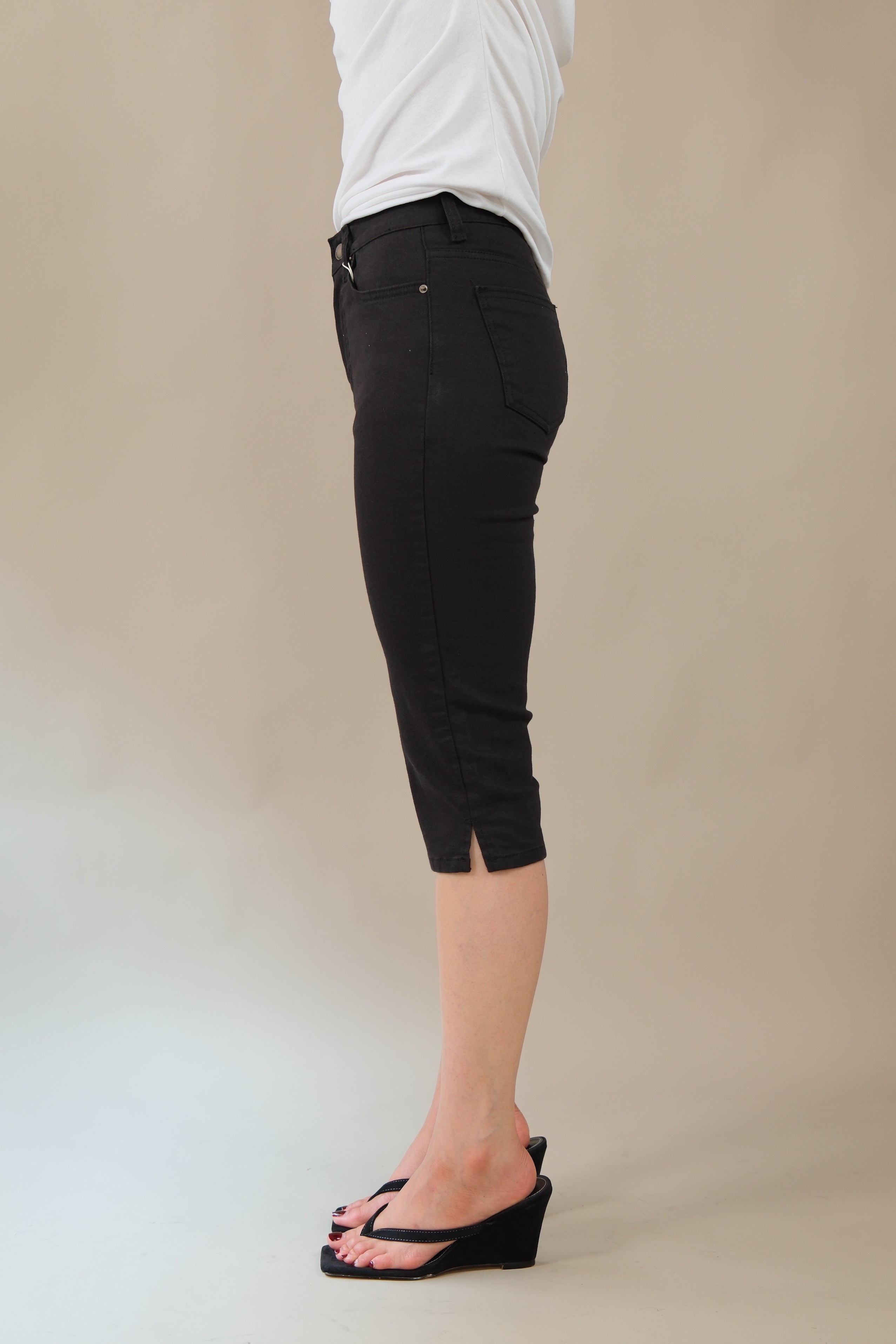 high wiast capri denim shorts