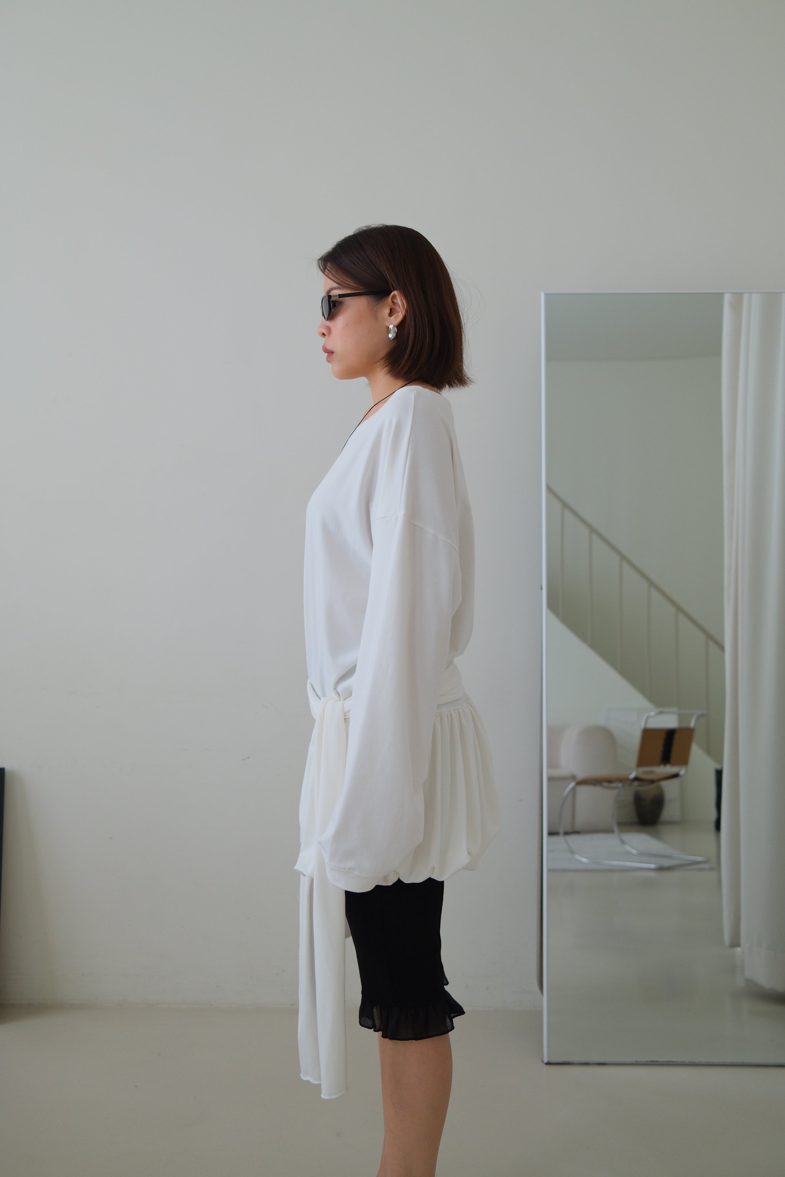 Tie waist bubble long tee