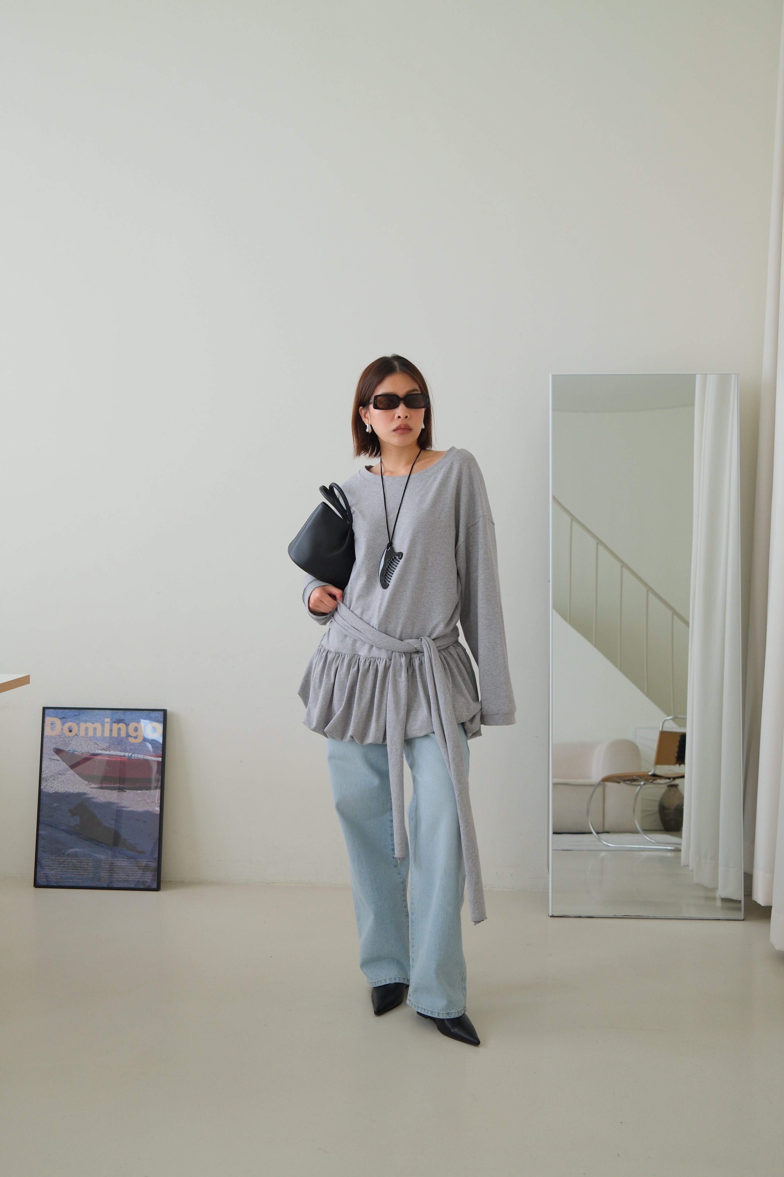 Tie waist bubble long tee