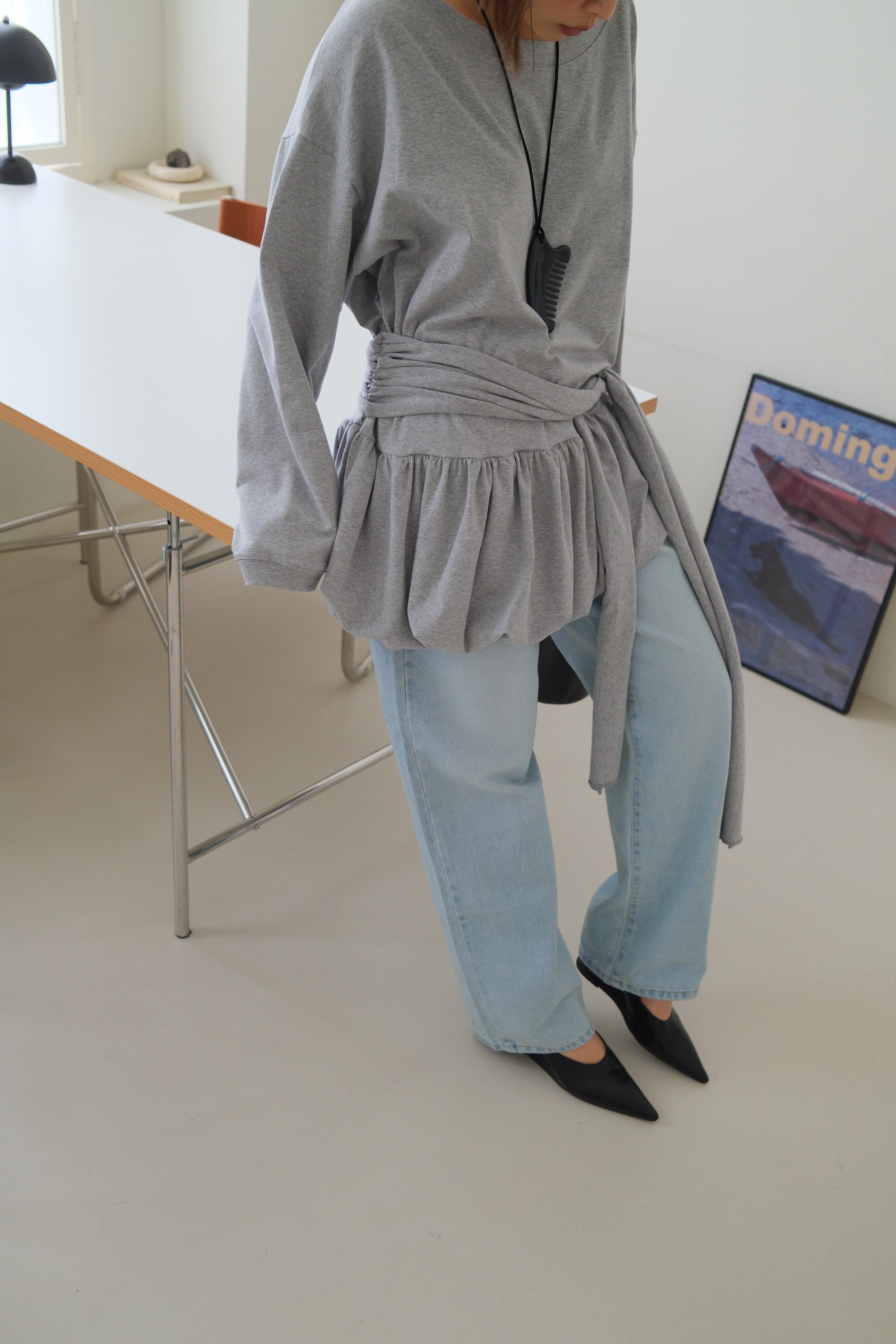 Tie waist bubble long tee