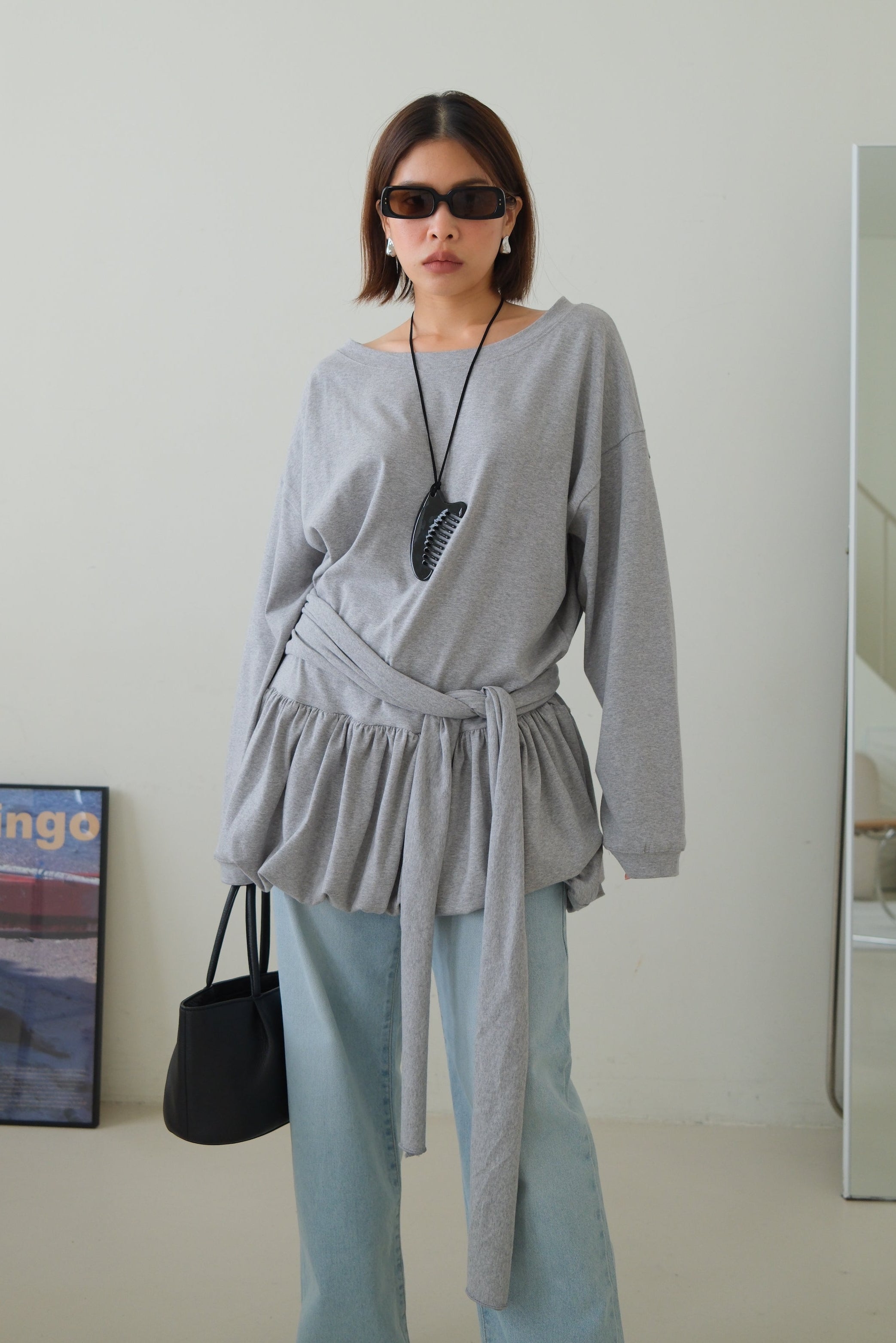 Tie waist bubble long tee
