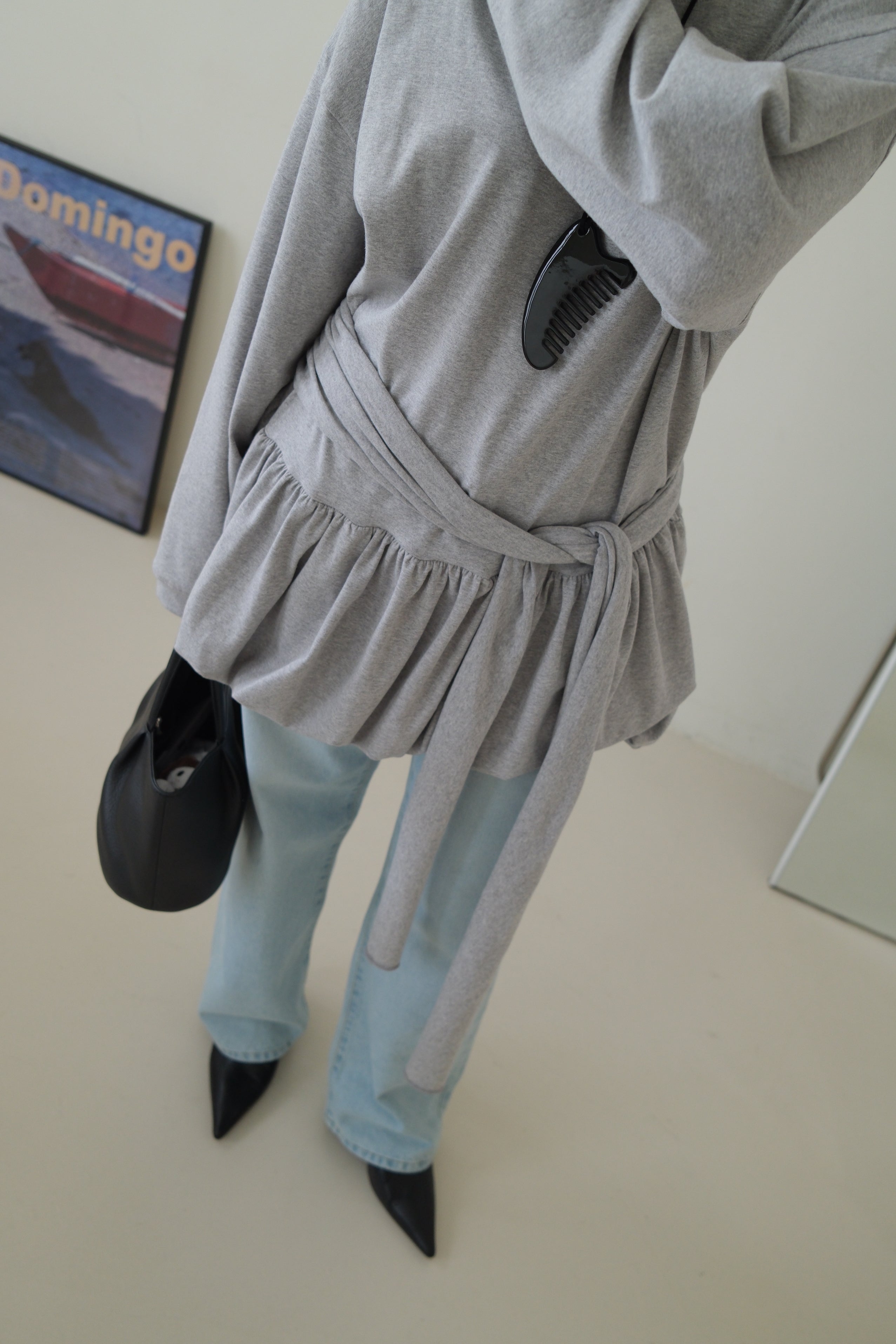 Tie waist bubble long tee
