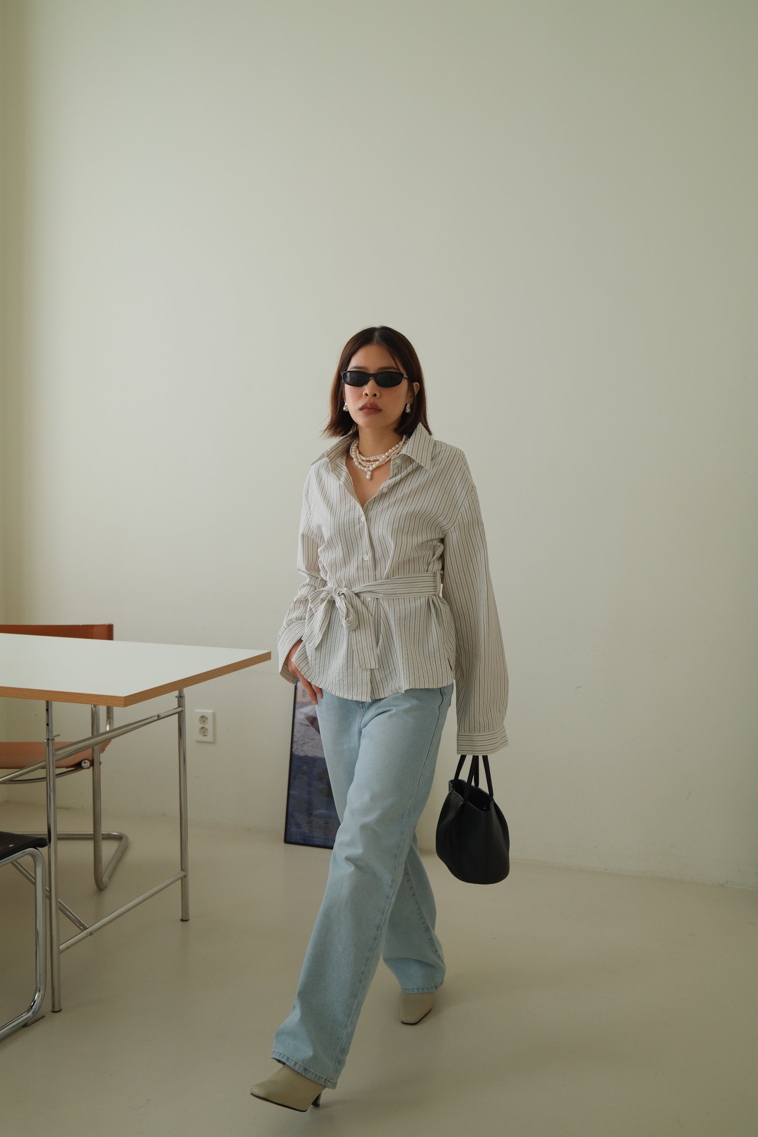 Kish stripe shirt with belt