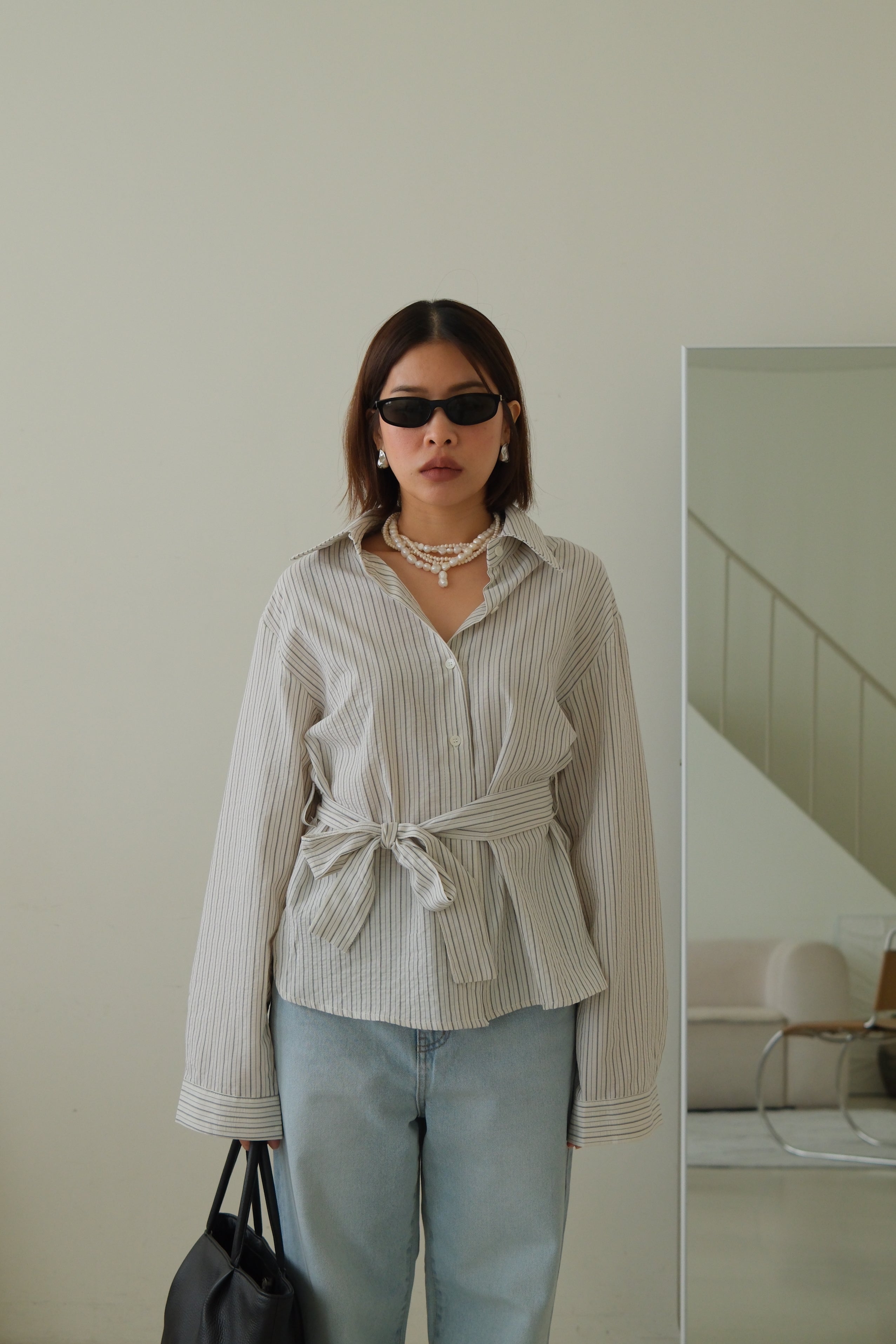 Kish stripe shirt with belt