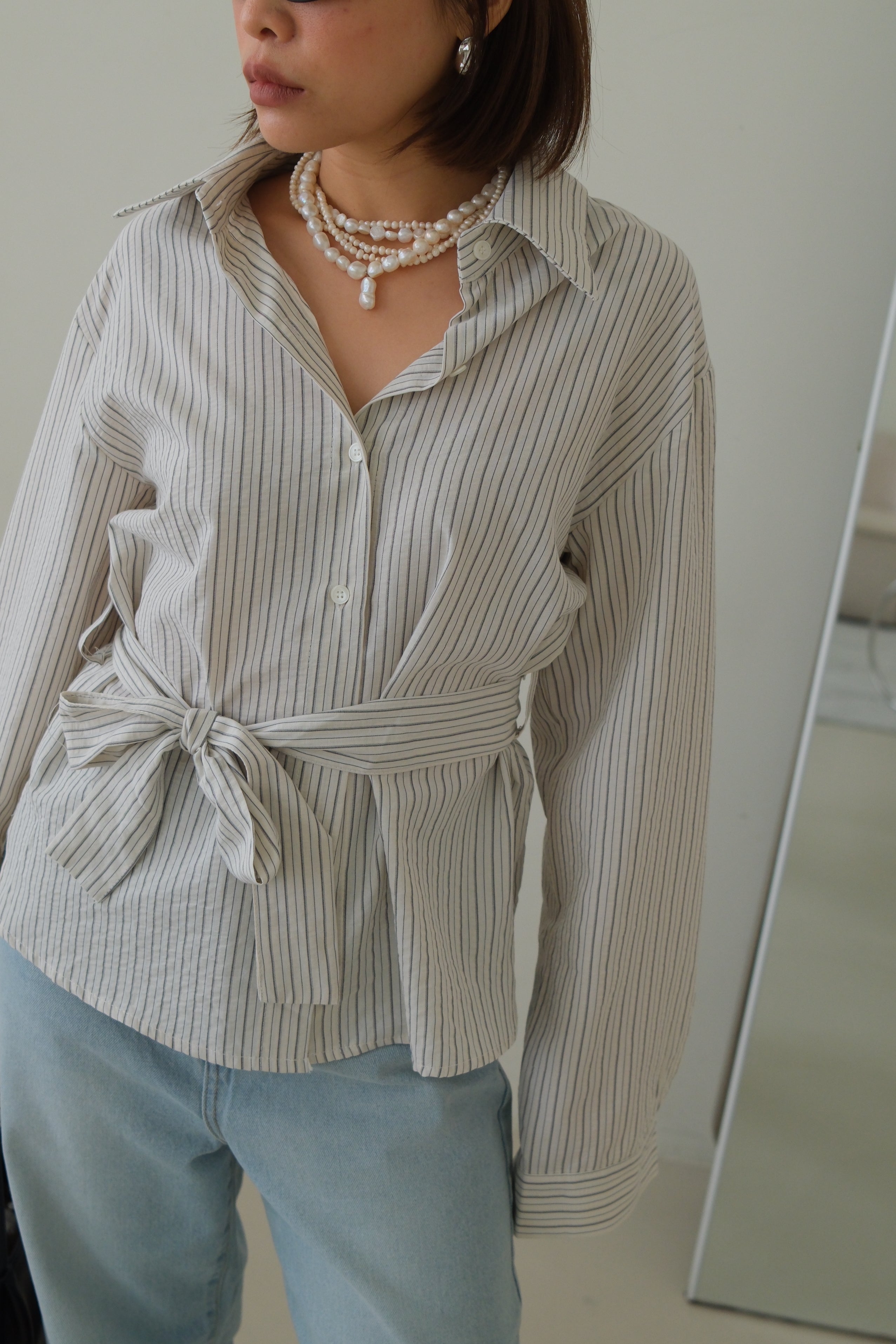 Kish stripe shirt with belt