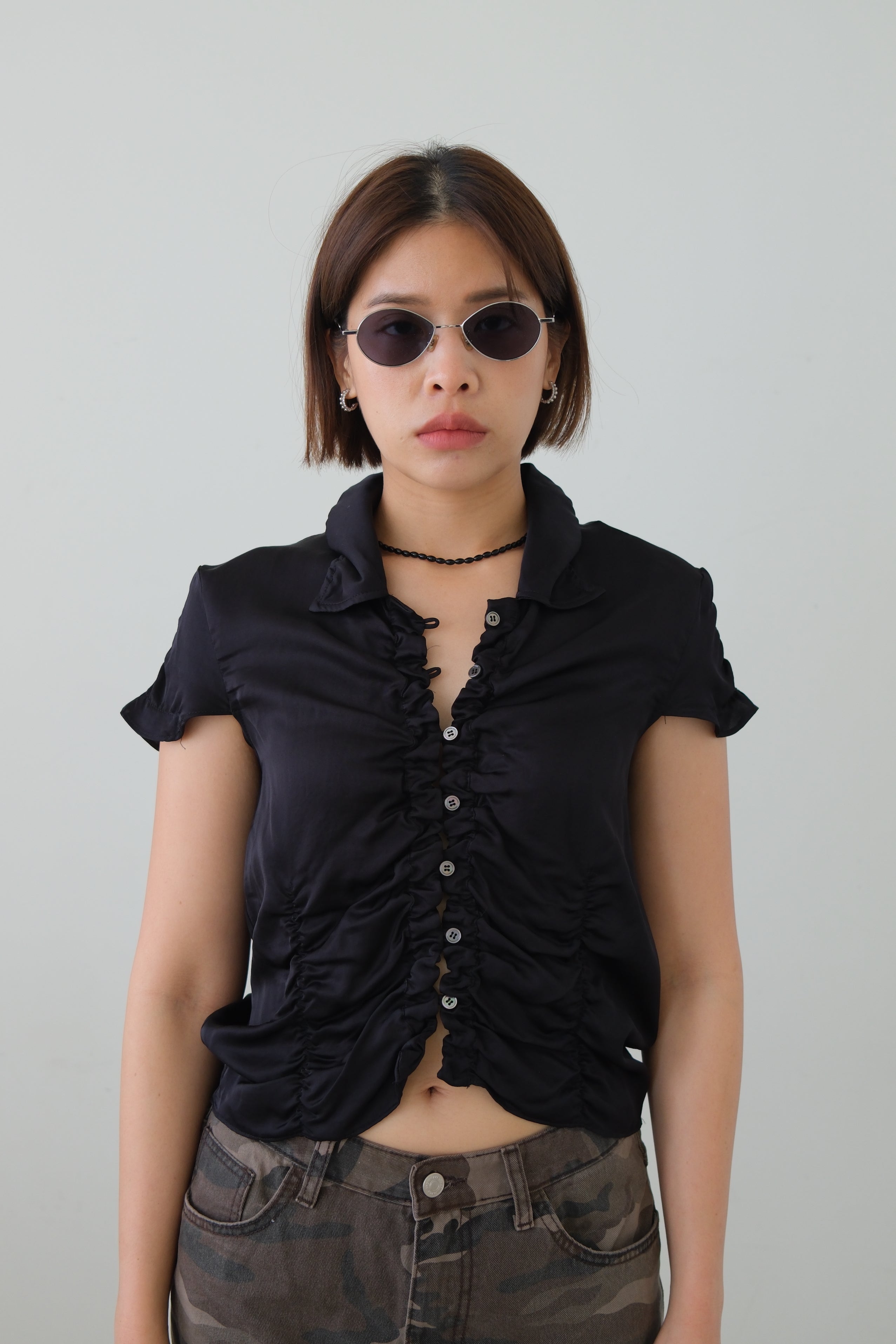 Glow All-over Ruched Satin Top