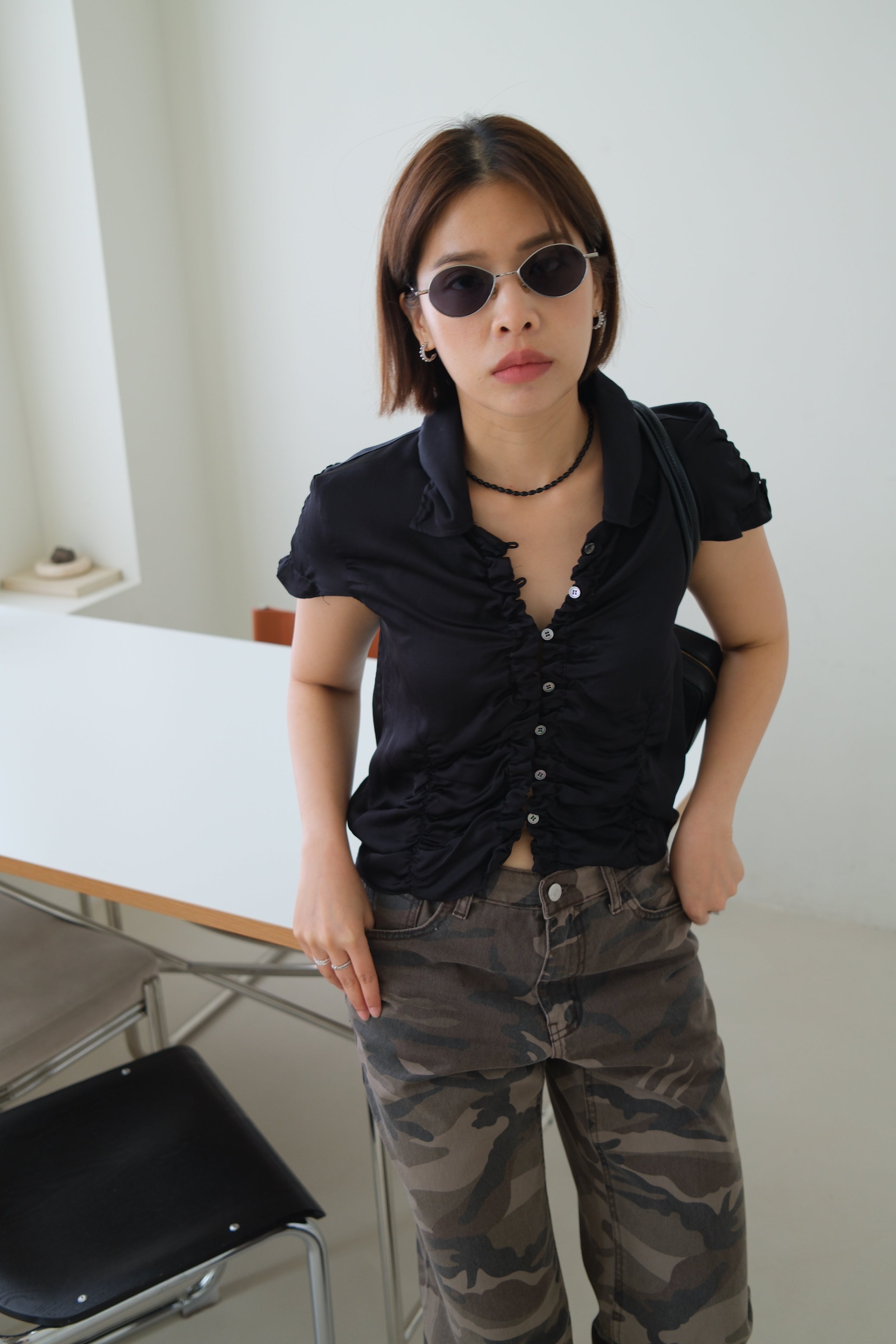 Glow All-over Ruched Satin Top