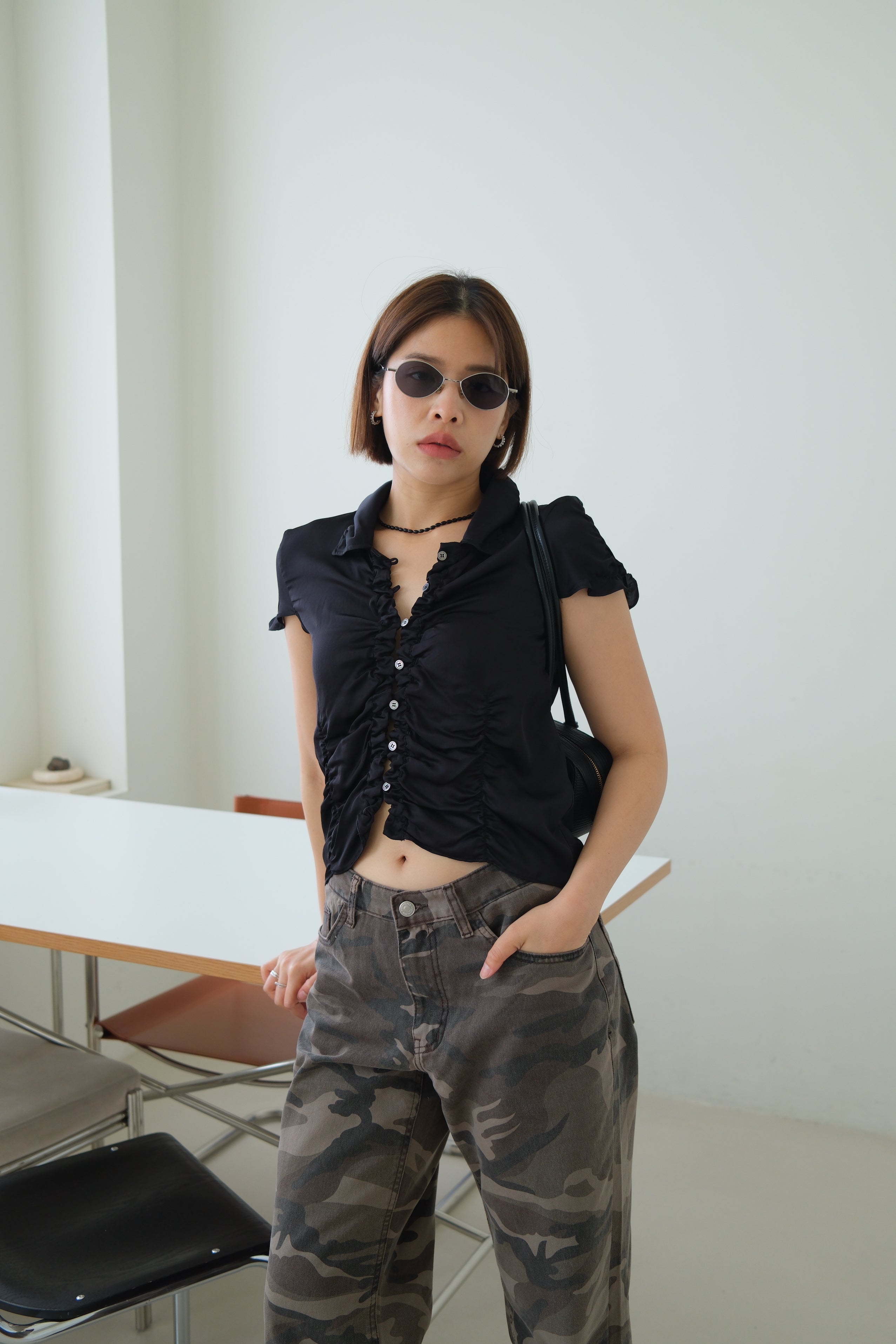 Glow All-over Ruched Satin Top