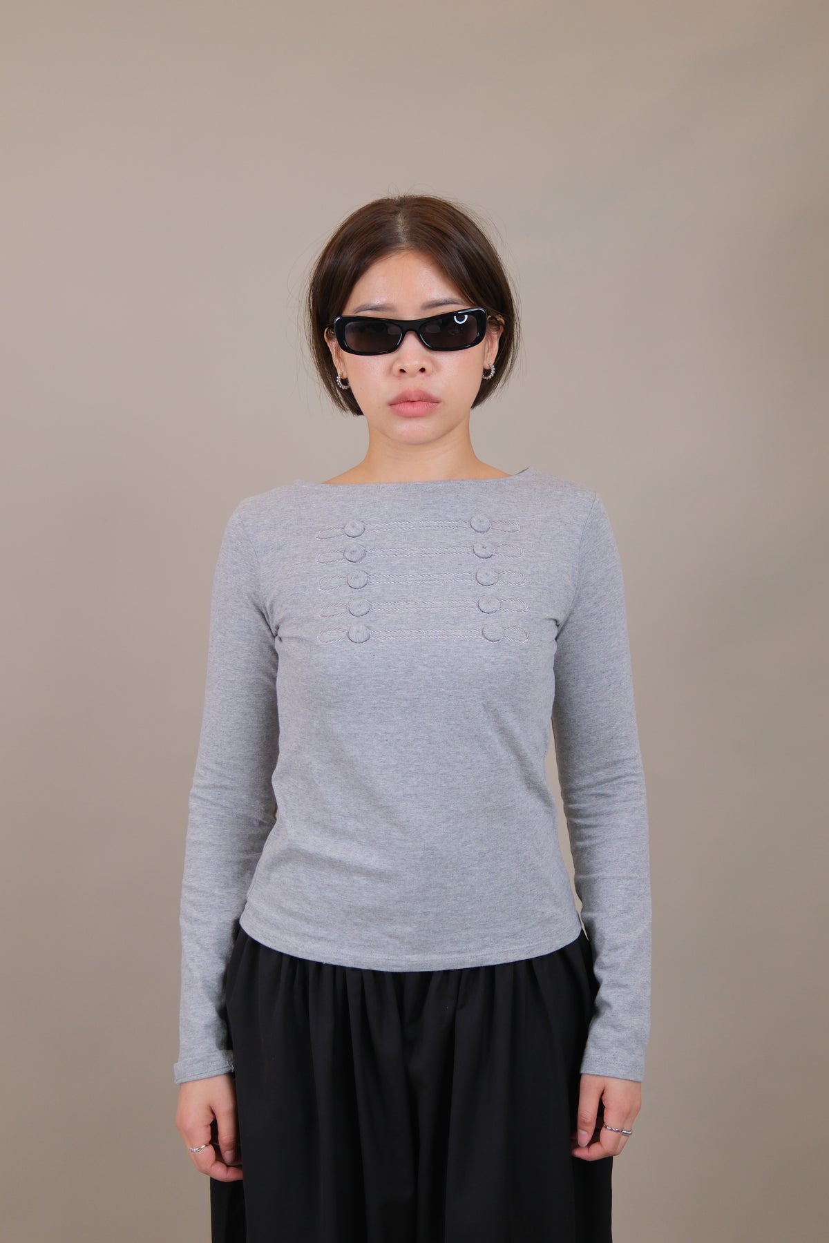 Military Button Long Sleeve Tee
