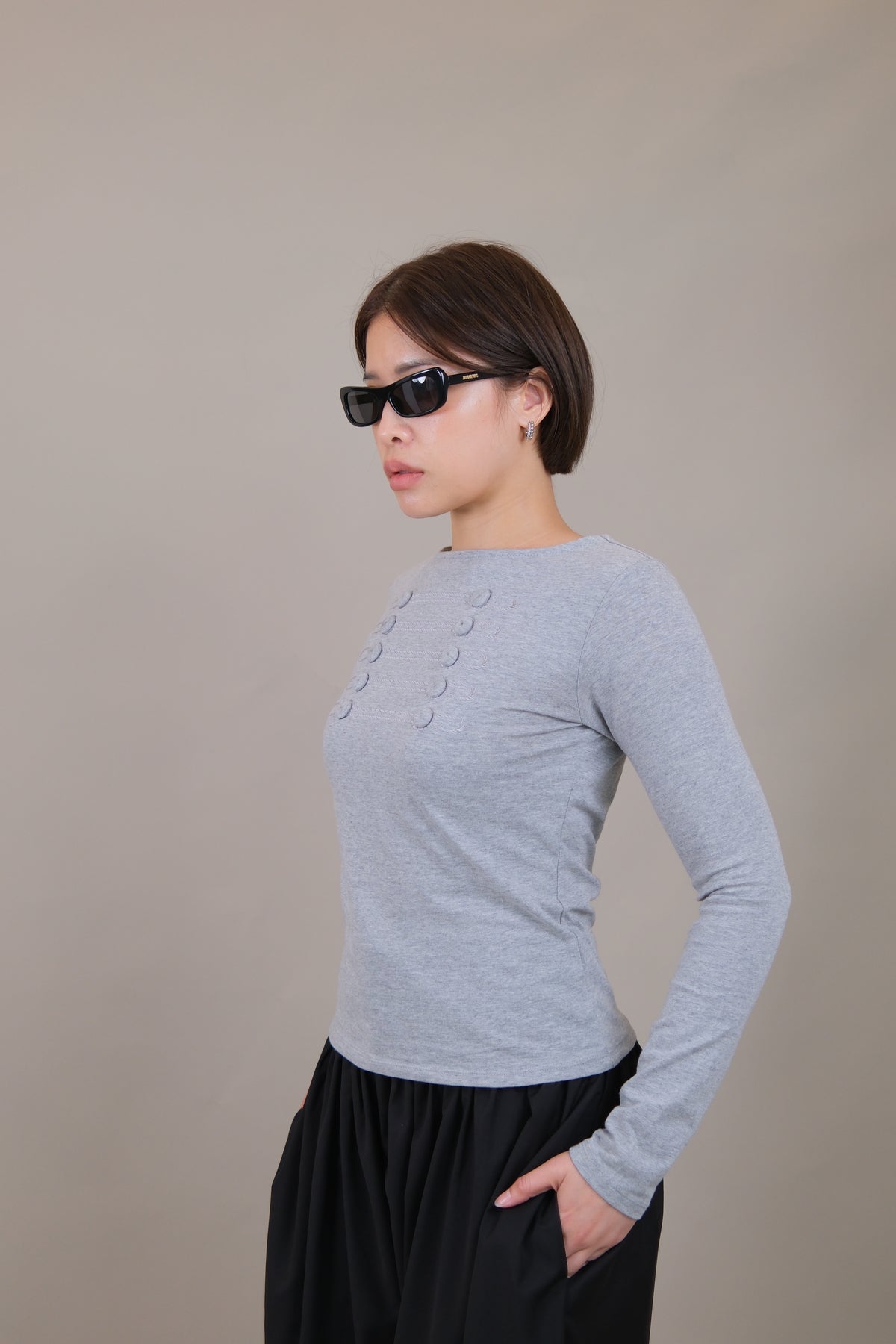 Military Button Long Sleeve Tee