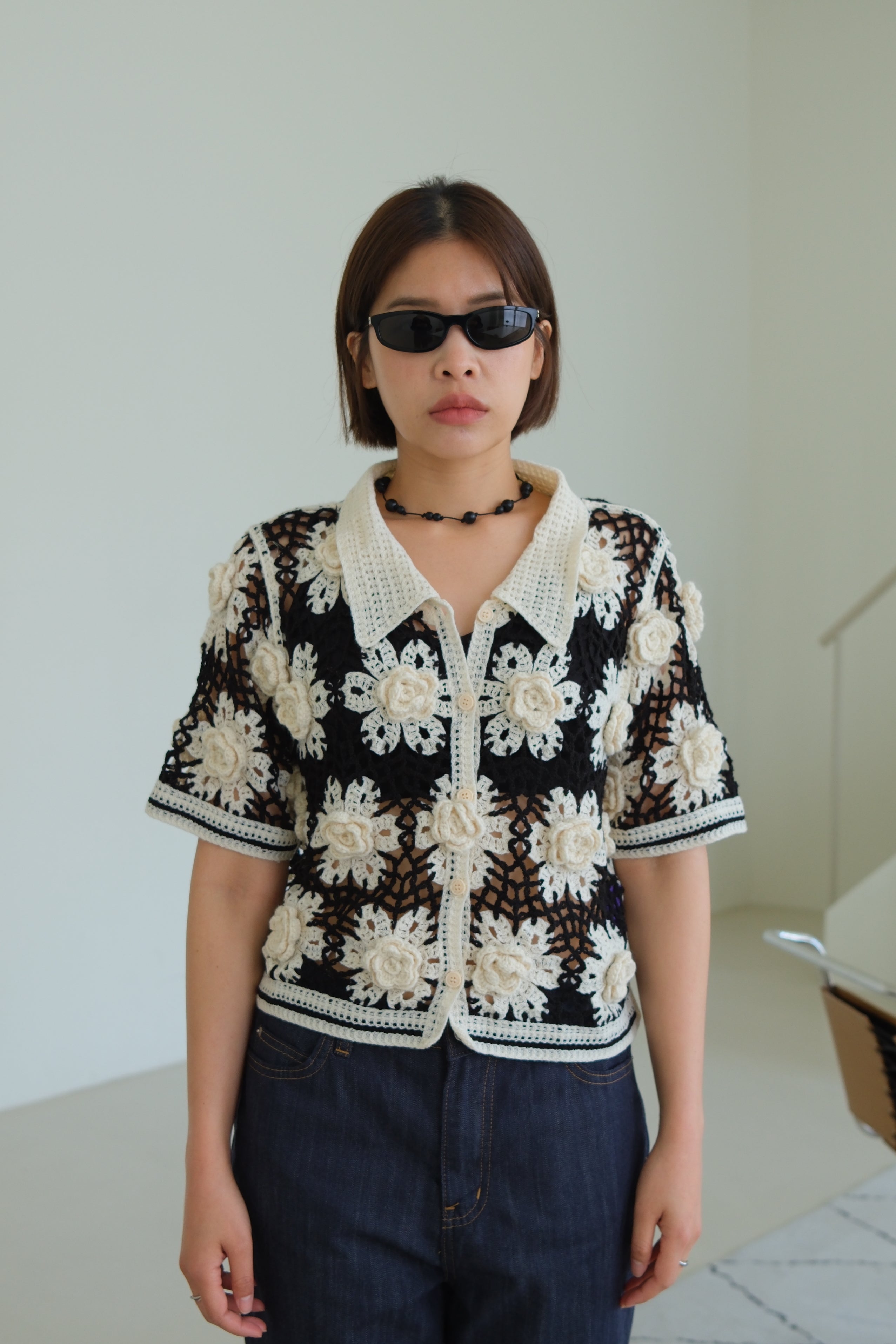 Aurelia 3D Flower Crochet Shirt