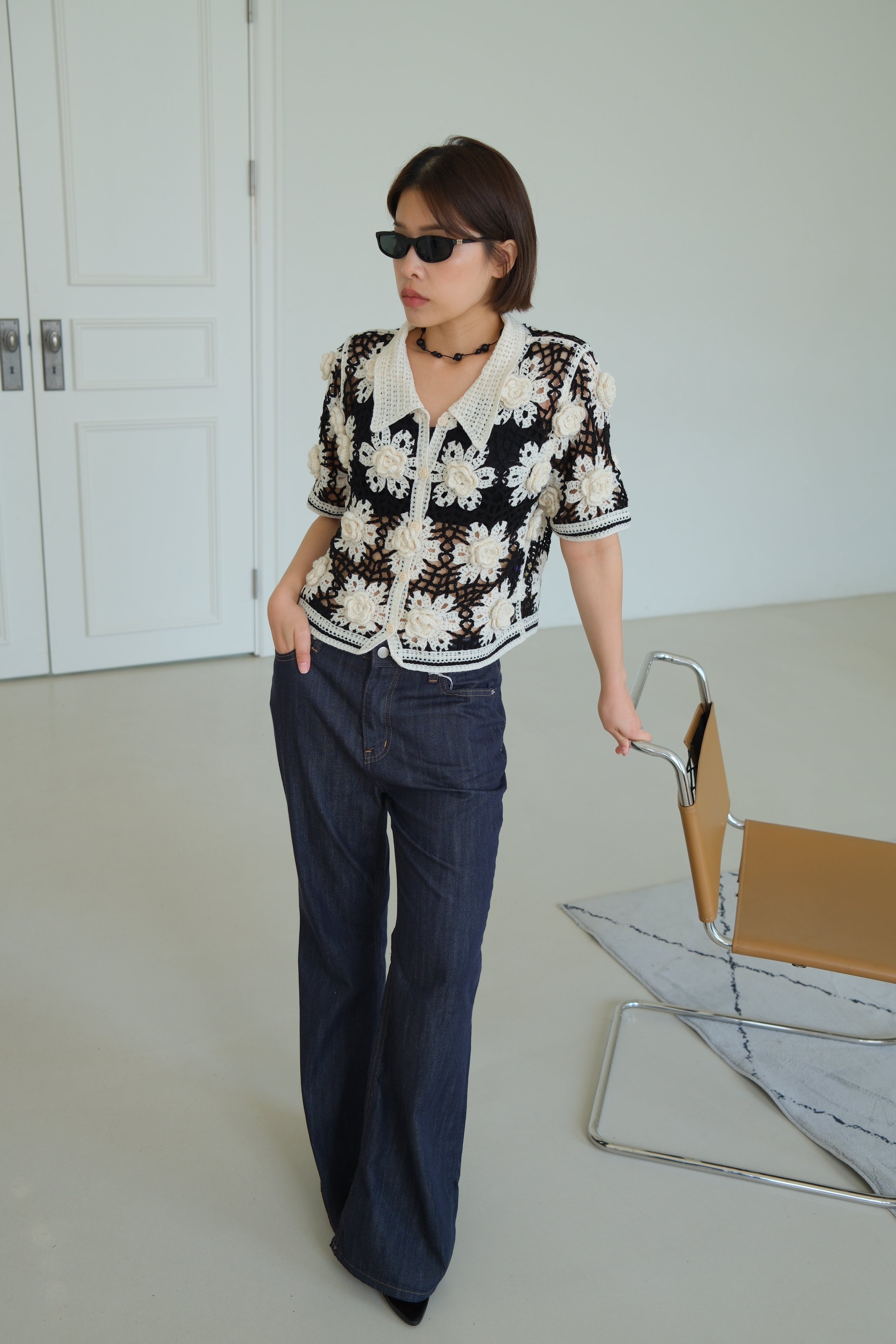 Aurelia 3D Flower Crochet Shirt