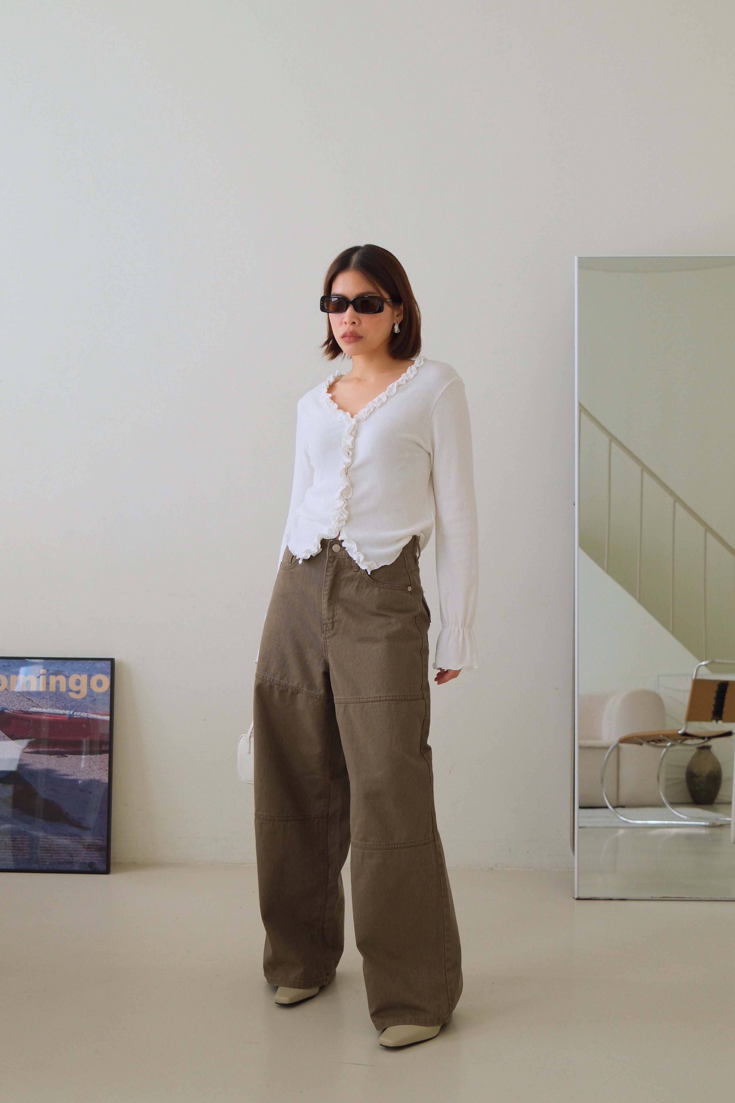 patchwork straight jeans