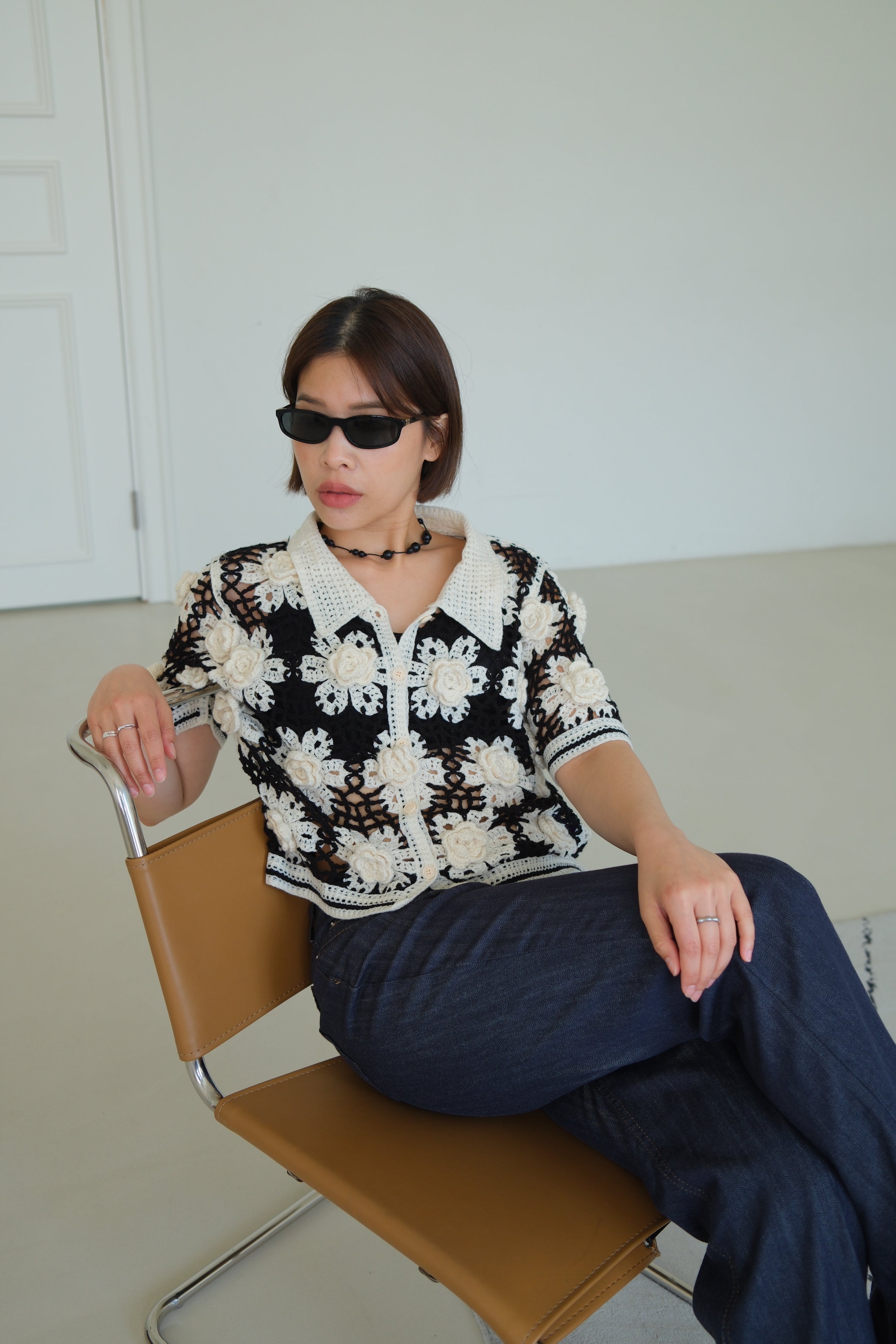 Aurelia 3D Flower Crochet Shirt