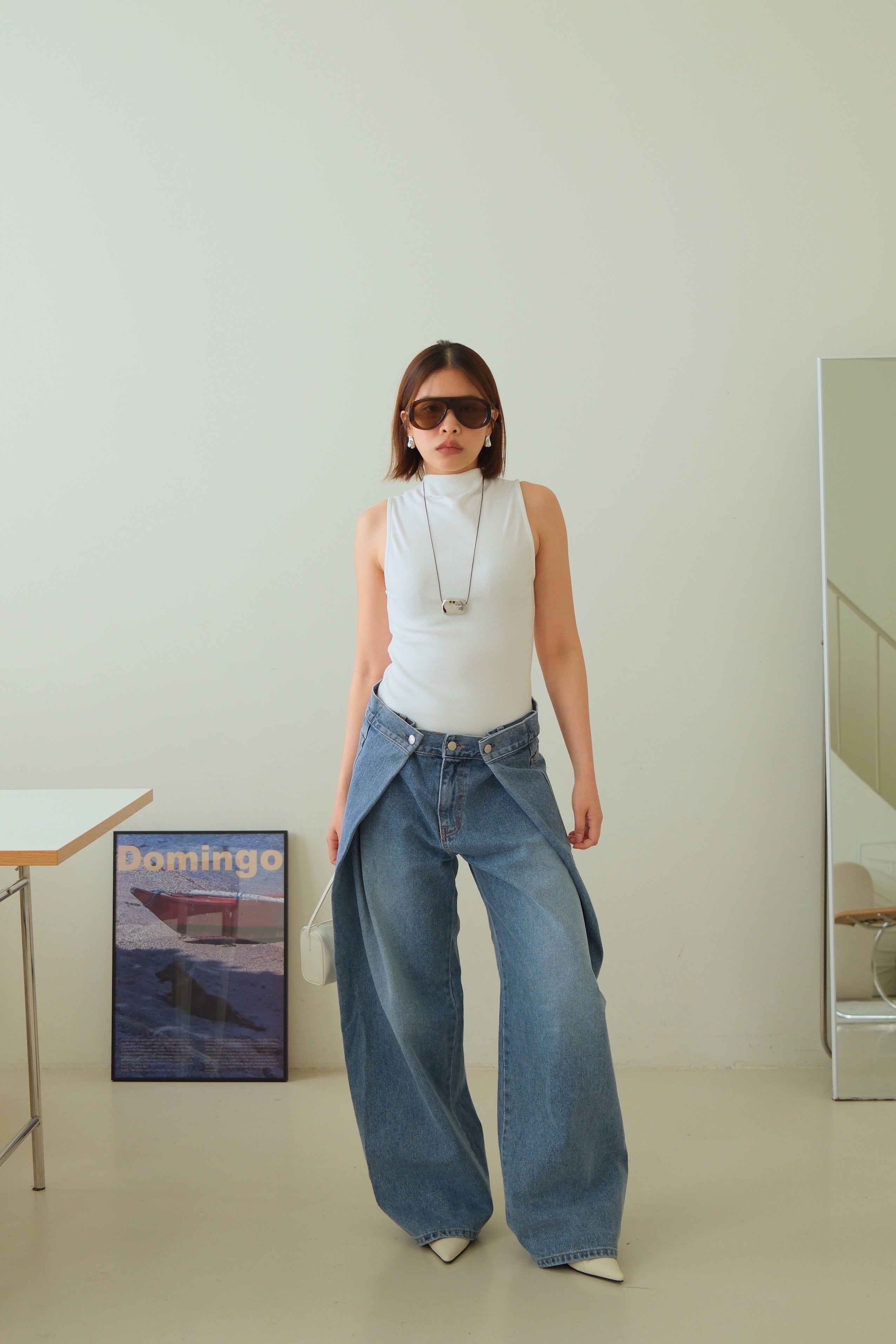 Exaggerated 2 way wrap jeans