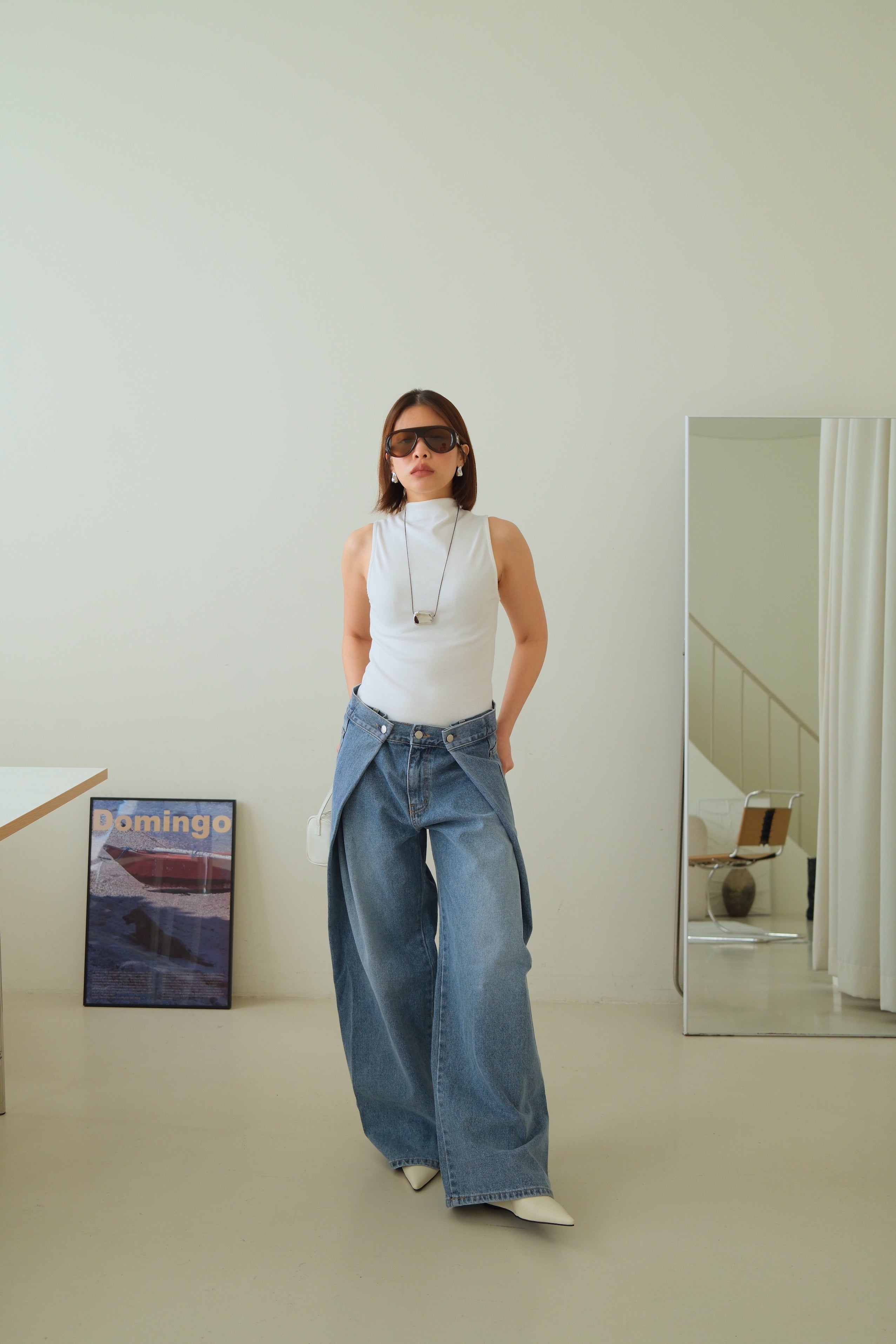 Exaggerated 2 way wrap jeans