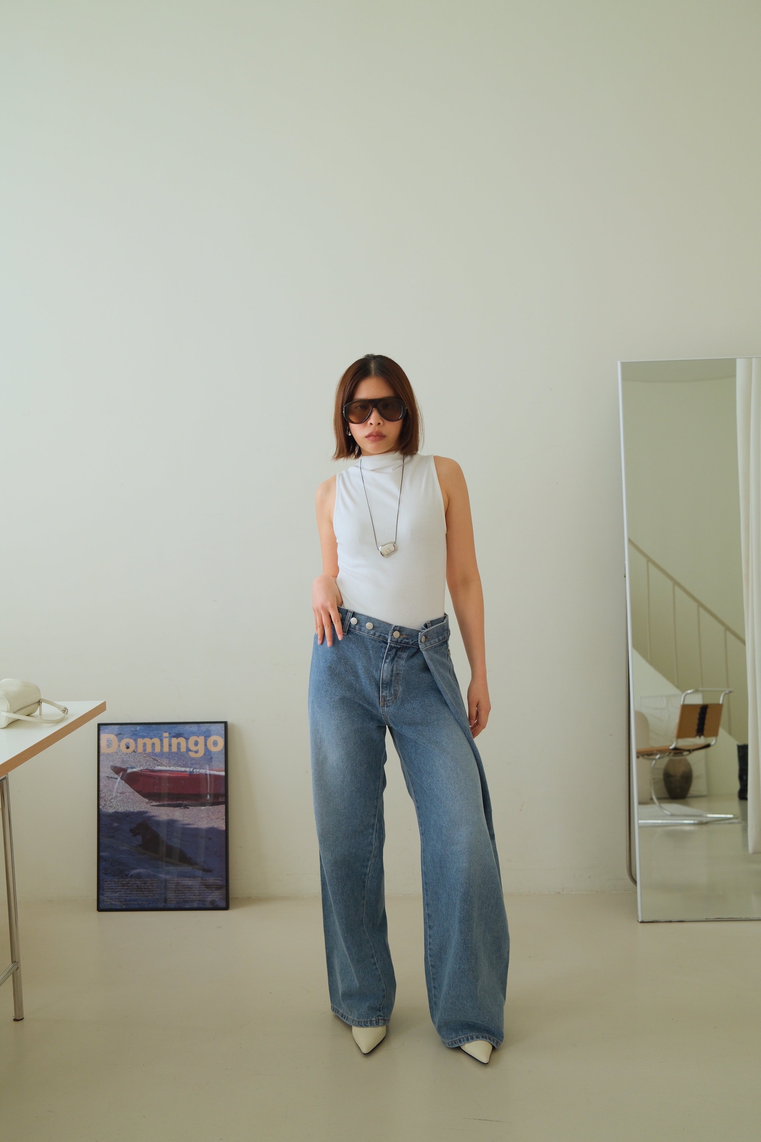 Exaggerated 2 way wrap jeans