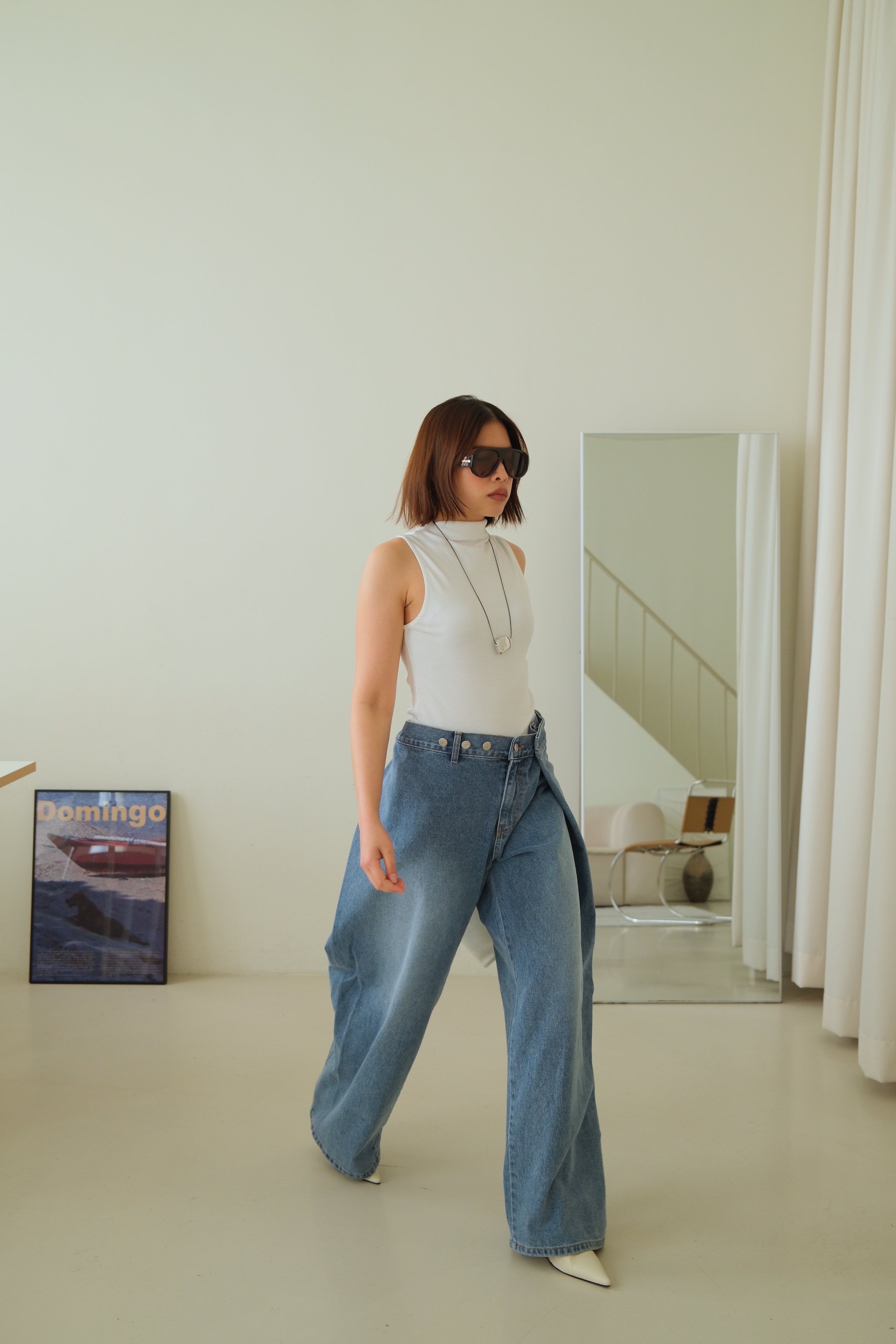 Exaggerated 2 way wrap jeans