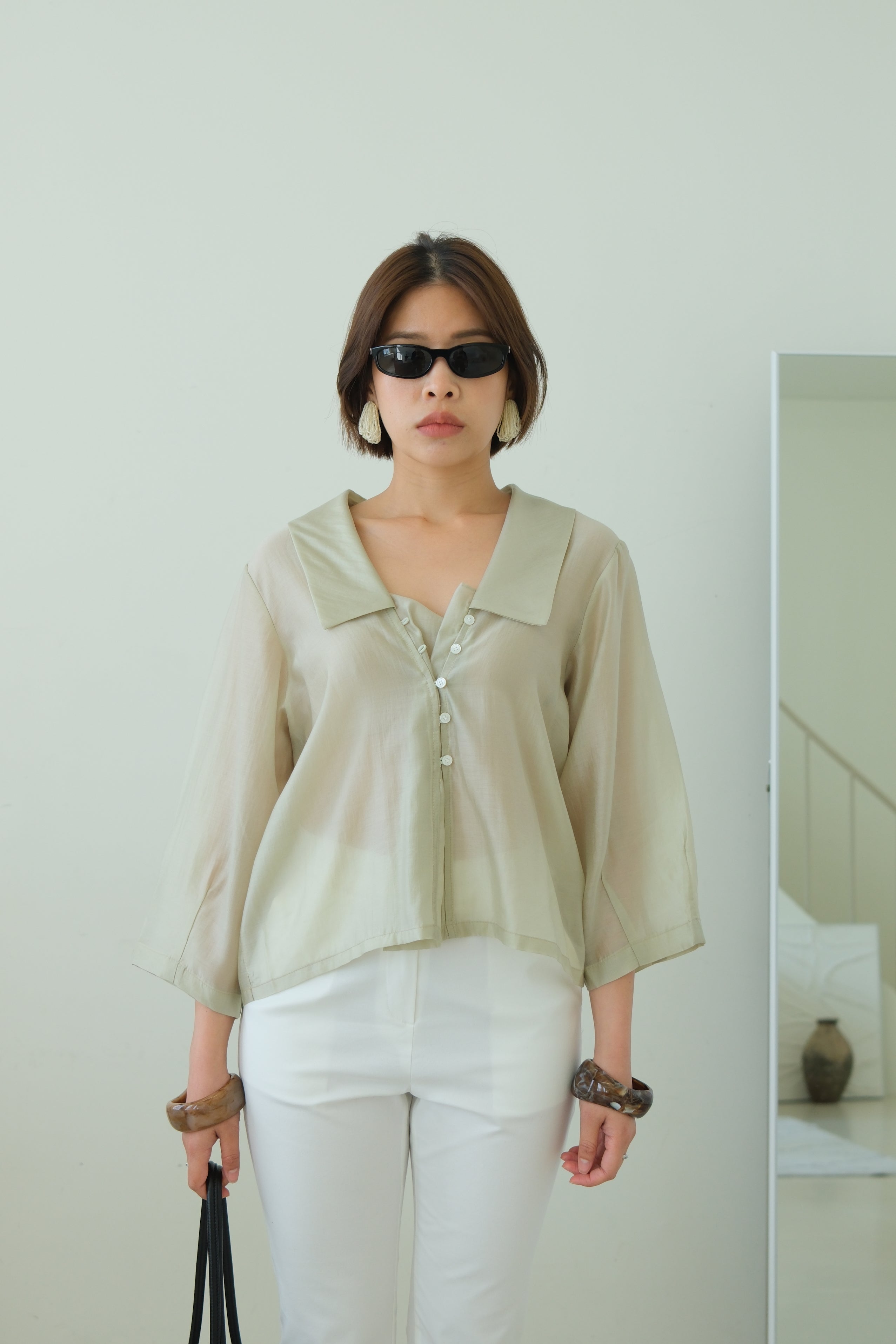 Vela Sheer Wide Collar Blouse